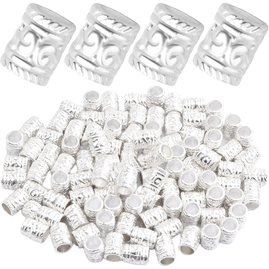 100pcs Alloy Column Spacer Beads Large Hole (5 mm) Tube Barrel Loose Beads Bulk Metal Spacers Craft Supplies for DIY European Bracelet Necklace Earrings Jewelry Making, Bright Silver
