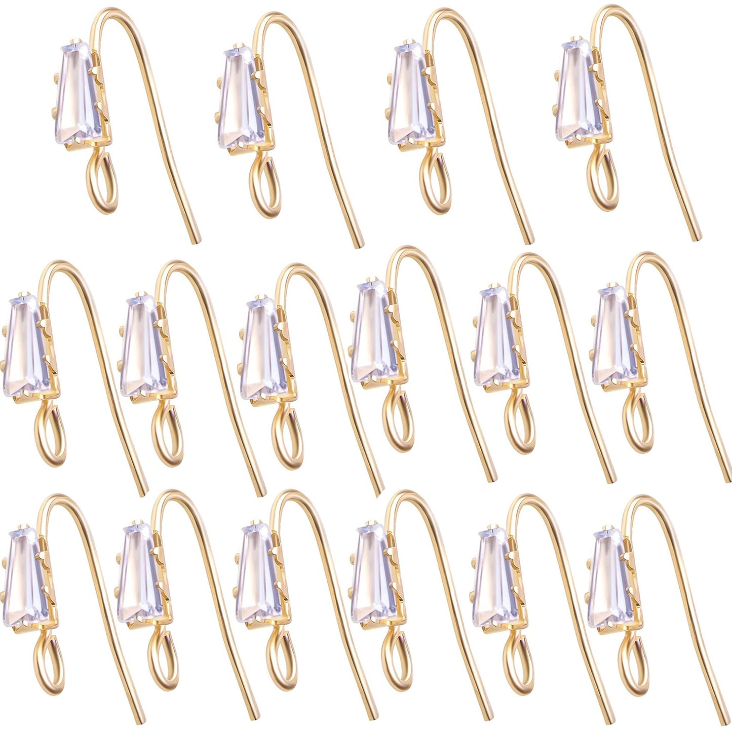 16pcs Crystal Rhinestone Earring Hooks Hypoallergenic Brass Ear Wire Hooks Cubic Zirconia French Fish Hook Earrings with Loop Hole for DIY Dangle Earrings Jewelry Making, 4 Colors