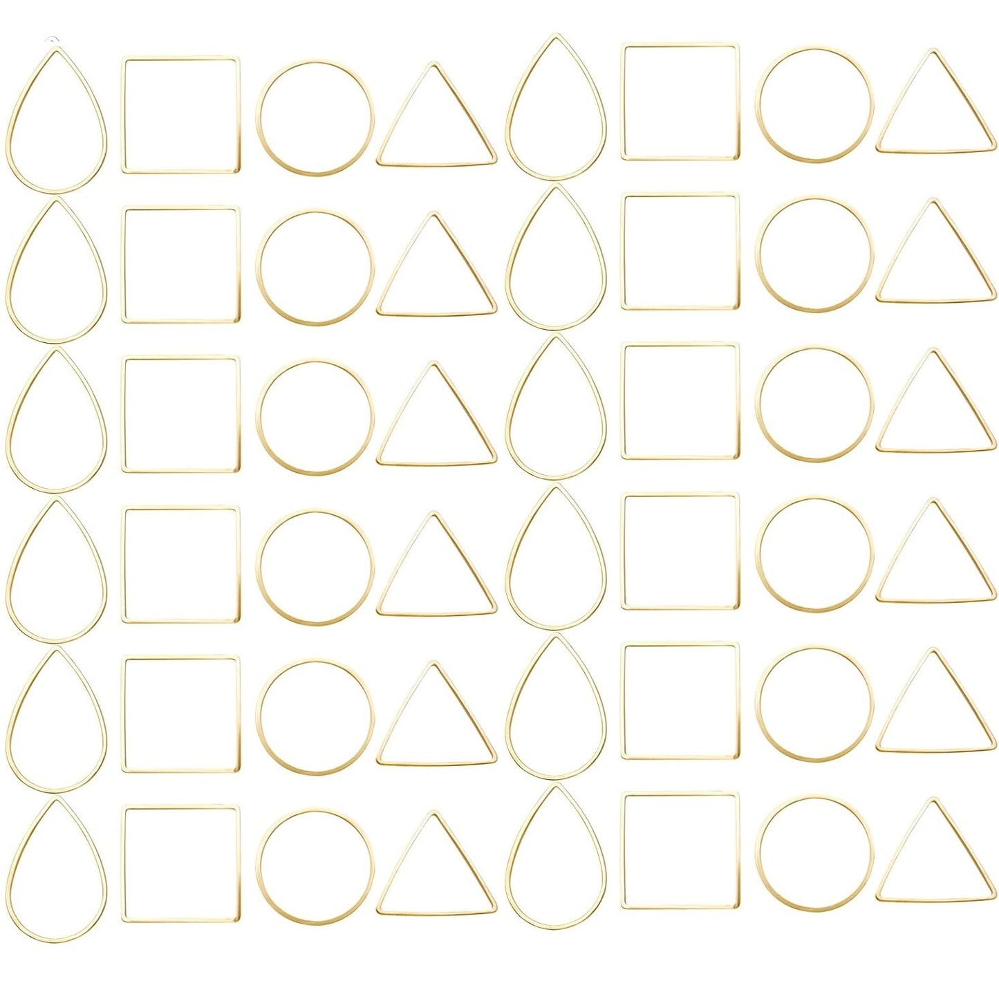 48pcs 4 Styles Earring Beading Hoop Charms Brass Geometric Pendant Connector Charms Round Square Triangle Teardrop Open Bezel Pendant Frame for DIY Earrings Necklace Jewelry Crafts Making, 2 Colors