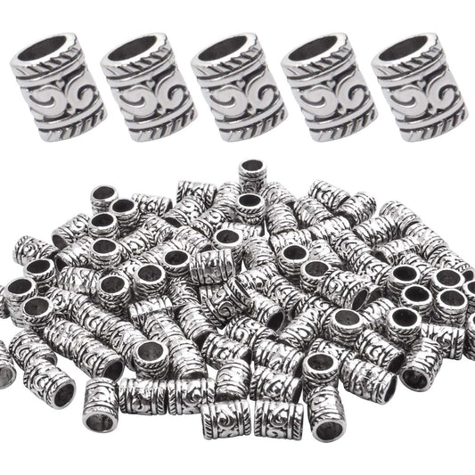 100pcs Antique Silver Spacer Beads Large Hole Beads Charms Hollow Tube Bead for DIY Necklace Bracelets