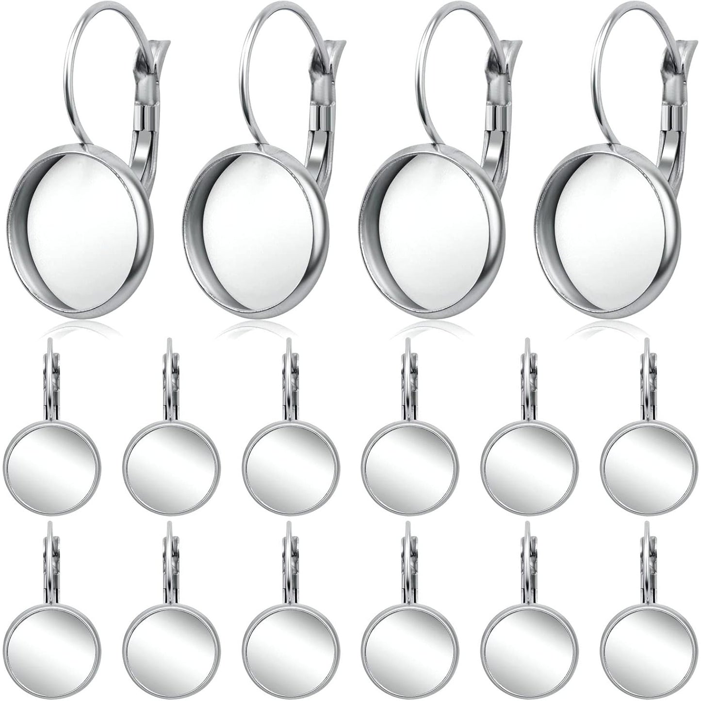 Hook Earring Cabochon Settings, 20 Pieces Lever Back Hook Earrings with Flat Round Tray Blank Cabochon Setting Ear Wires for Earring Designs(12 mm)