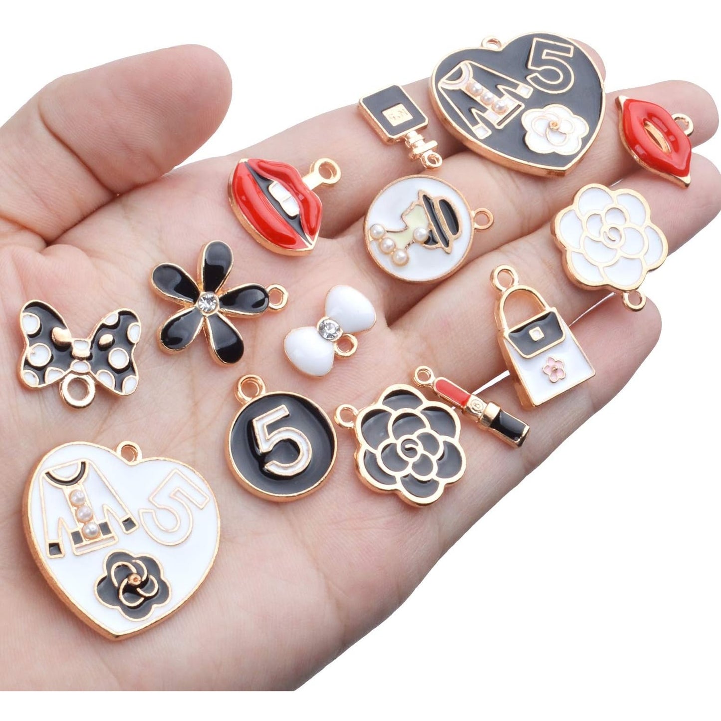 23pcs Mixed Women Make Up Charms Fashion Lipstick Dress Perfume Purse Charms Pendant for Jewelry Making Necklace Bracelet Earring
