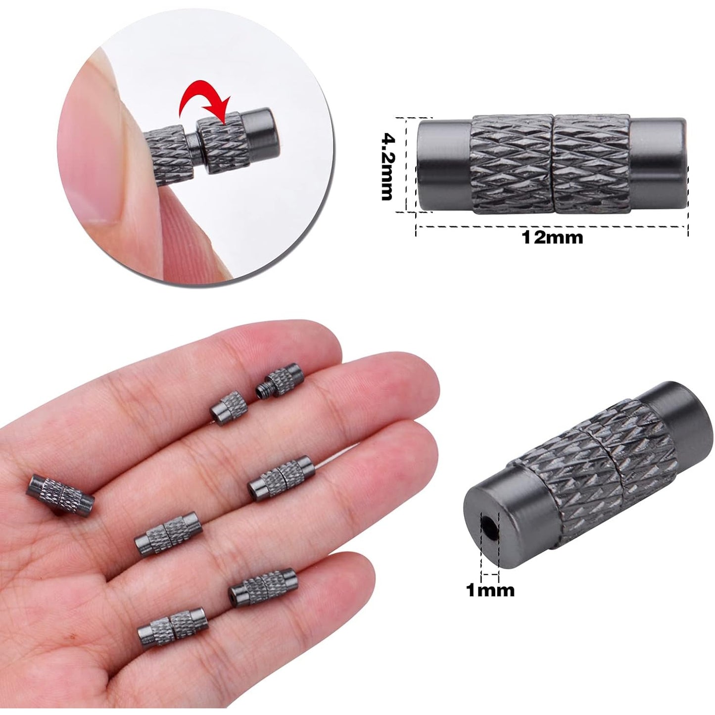 50pcs Gun Black Screw Twist Clasps Brass Barrel Tube Fastener Cord End Caps Jewelry Clasps Decorative Accessories for DIY Bracelet Necklace Craft Supplies Jewelry Making