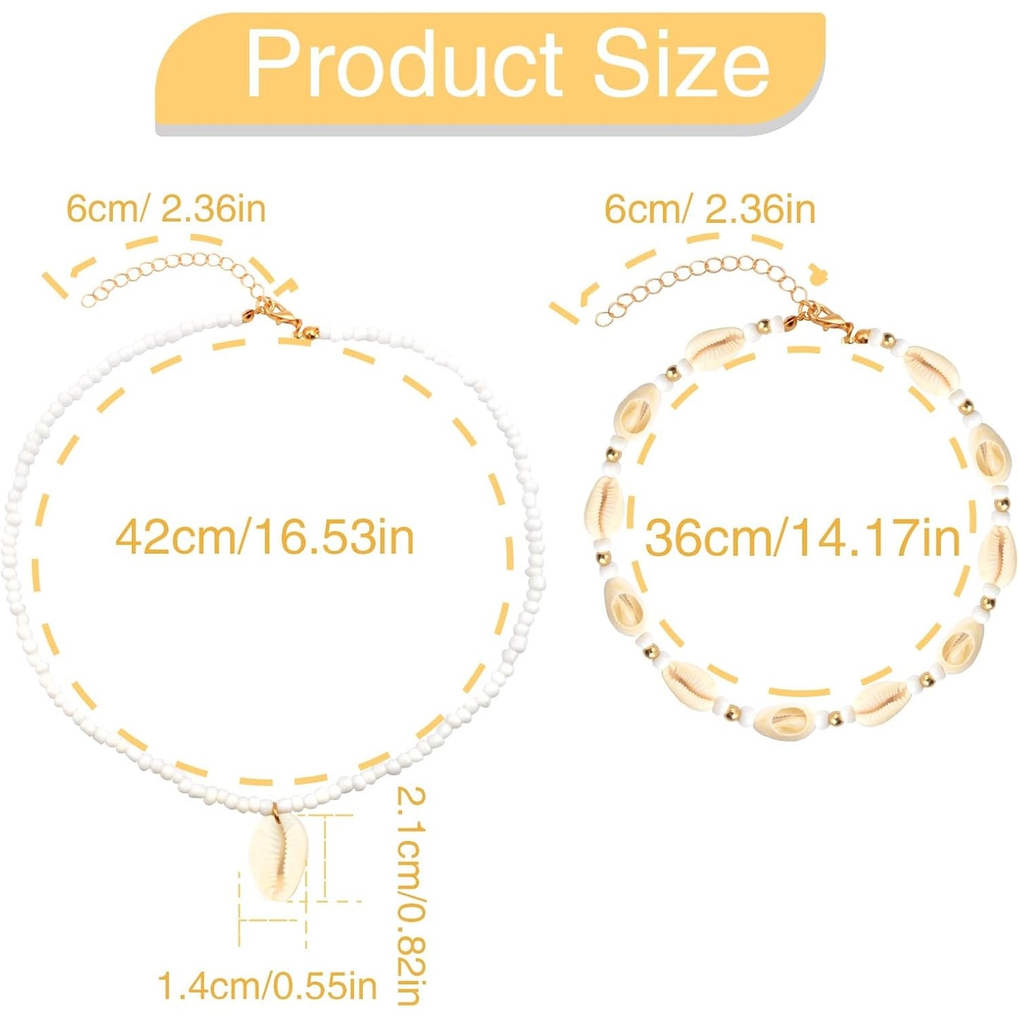 2pcs Handmade Beach Seashell Necklaces Natural Shell Rice Beads Adjustable Hawaiian Summer Boho Beach Beaded Collar Choker Necklace Jewelry for Adults Teens Women Gifts