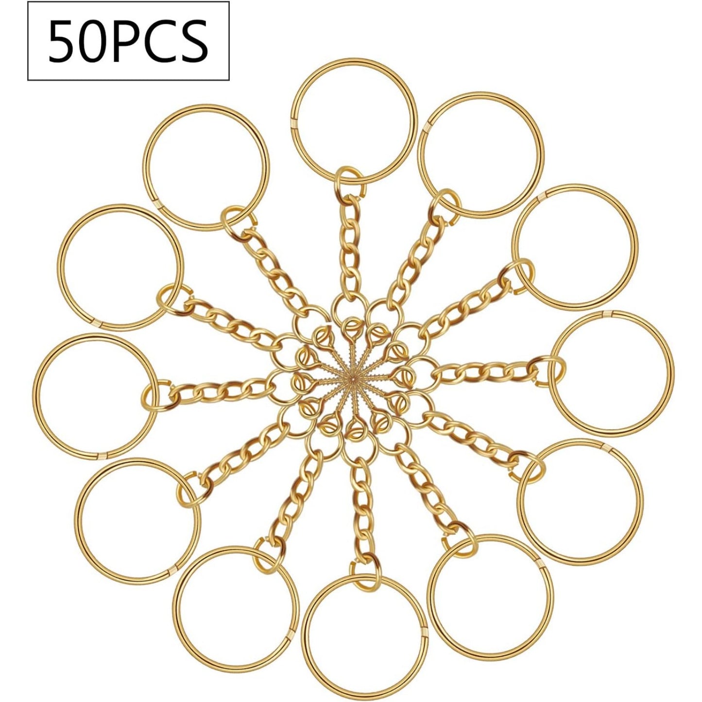 50pcs 25mm Split Key Ring with Extend Chain and 12mm Screw Eye Pin for Craft Charm Making,Gold