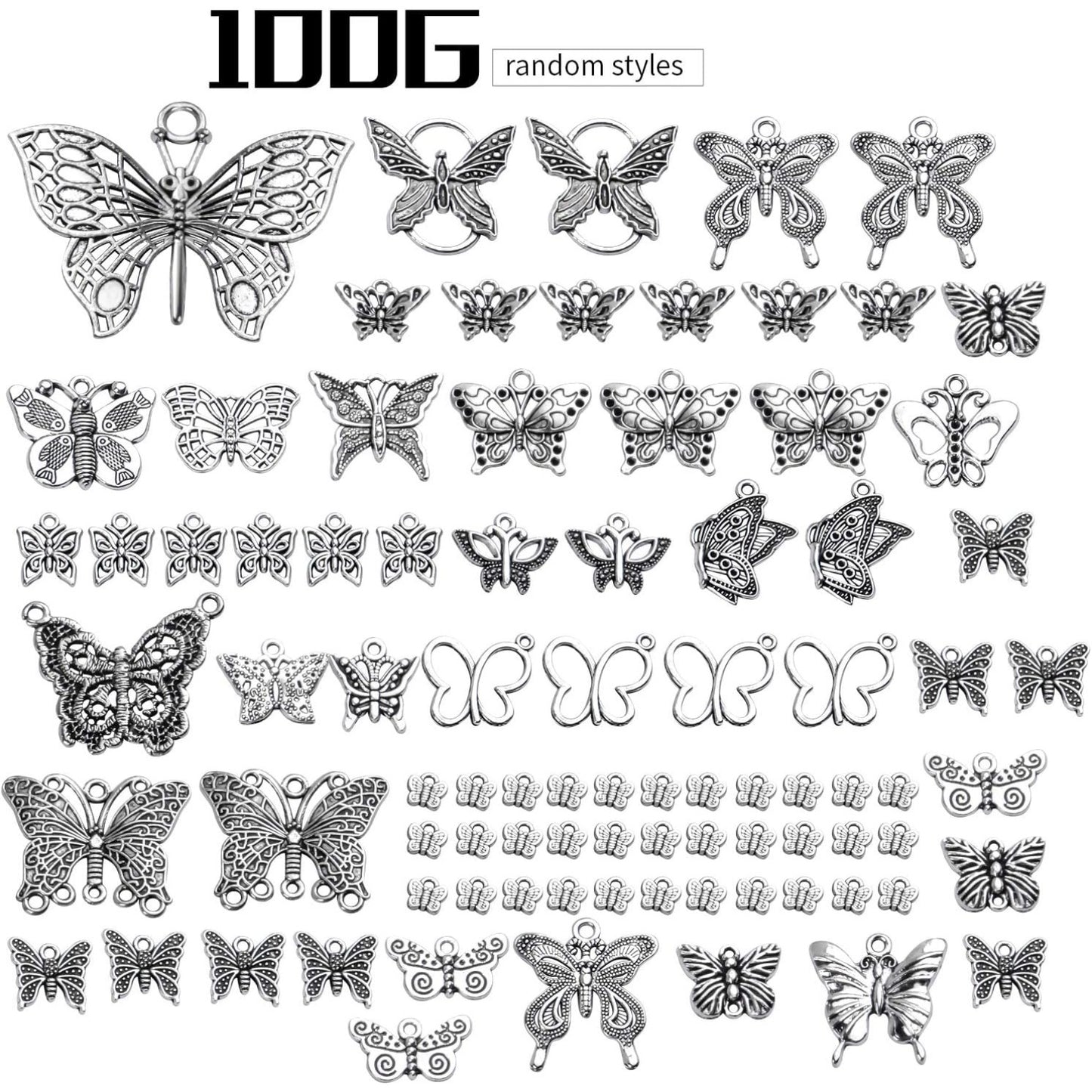 100g Craft Supplies Antique Silver Mixed Butterfly Charms Fly Insect Pendant Charms for DIY Necklace Bracelet Crafting,30-60pcs