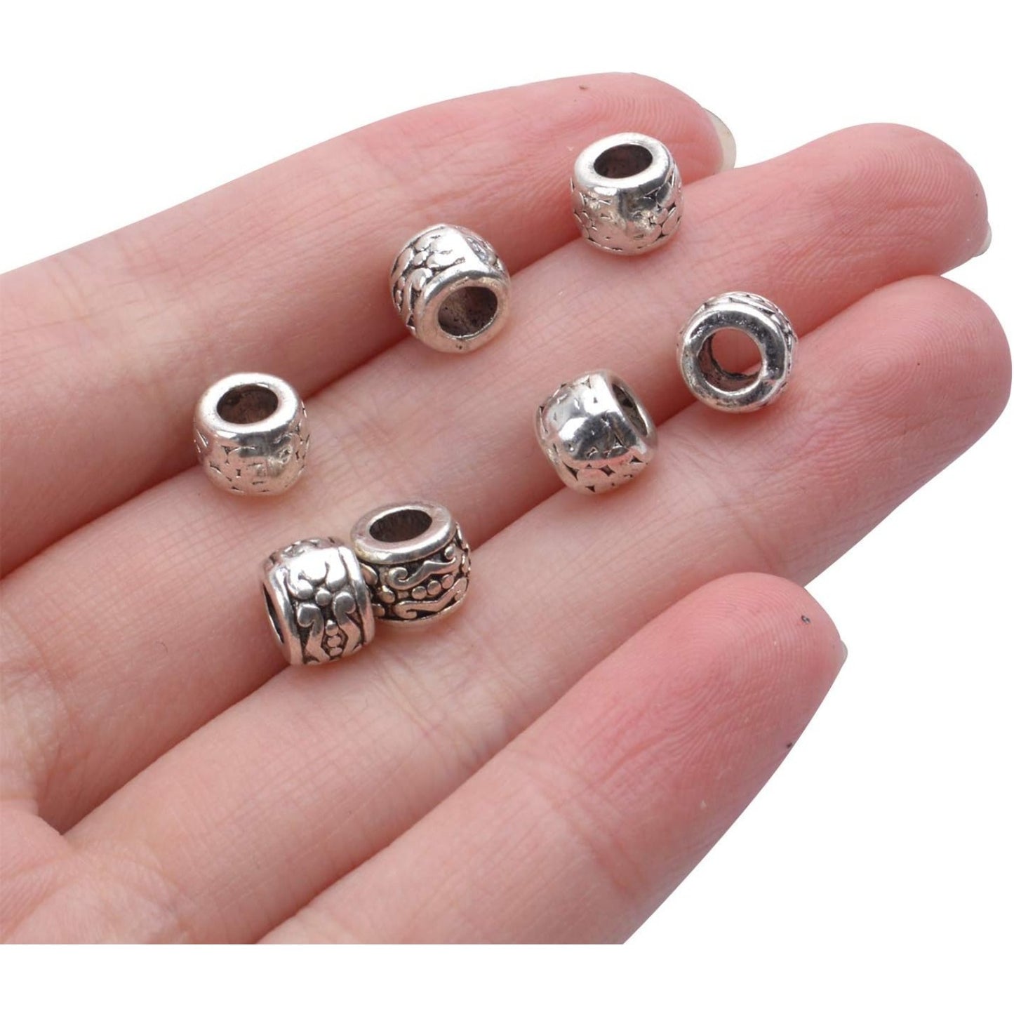 BronaGrand 100pcs Tibetan Antique Silver Spacer Beads - Large Hole, Hollow Tube Charms for DIY Necklace & Bracelets