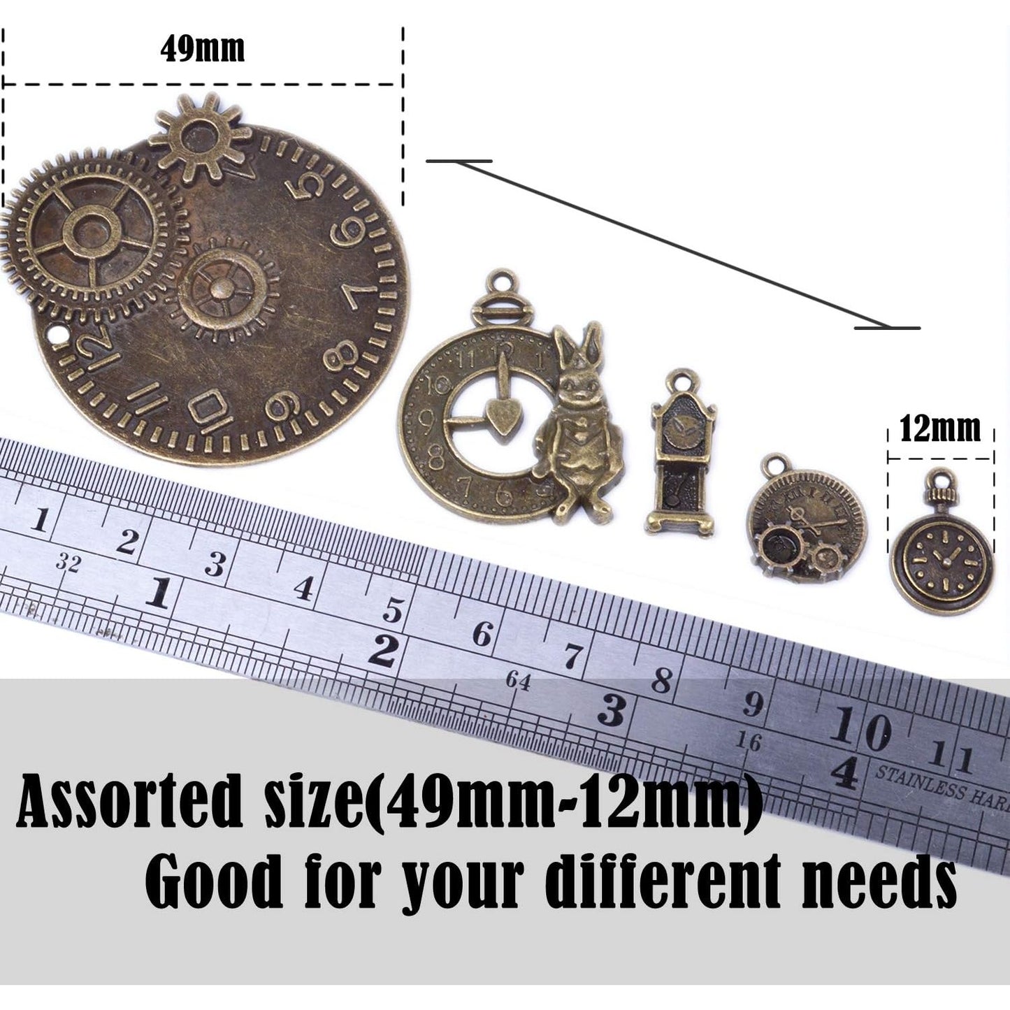 100 Grams(Approx 38 Pieces) Mixed Clock Face Charms Steampunk Pendants Watch Charms for Bracelets, Necklaces, Jewelry and Crafts Making, Antique Bronze