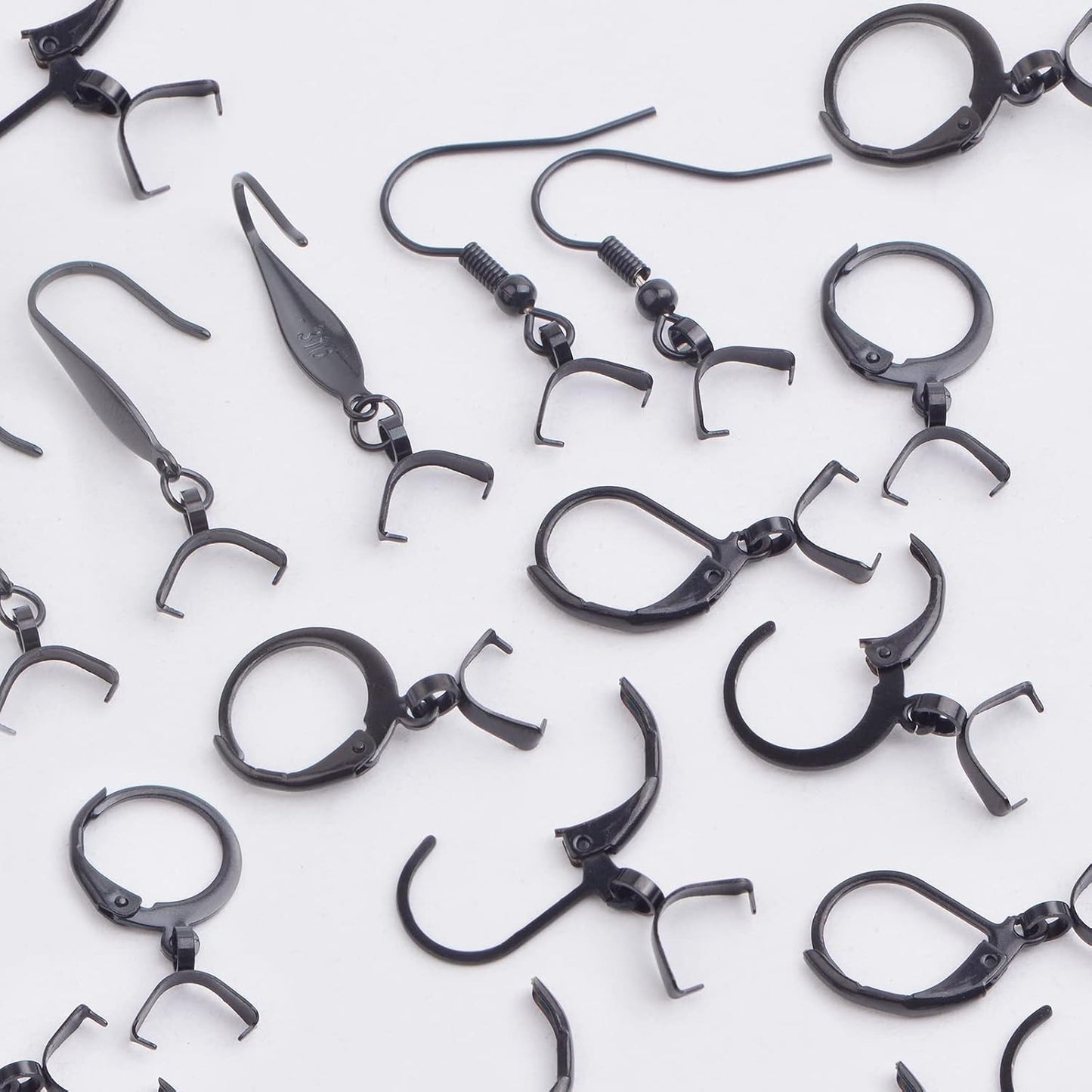 40pcs 4 Styles Stainless Steel French Earring Hooks Hypoallergenic Leverback Ear Wires Hooks with Pinch Bail Clasps Earring Findings for DIY Jewelry Making Supplies, Black