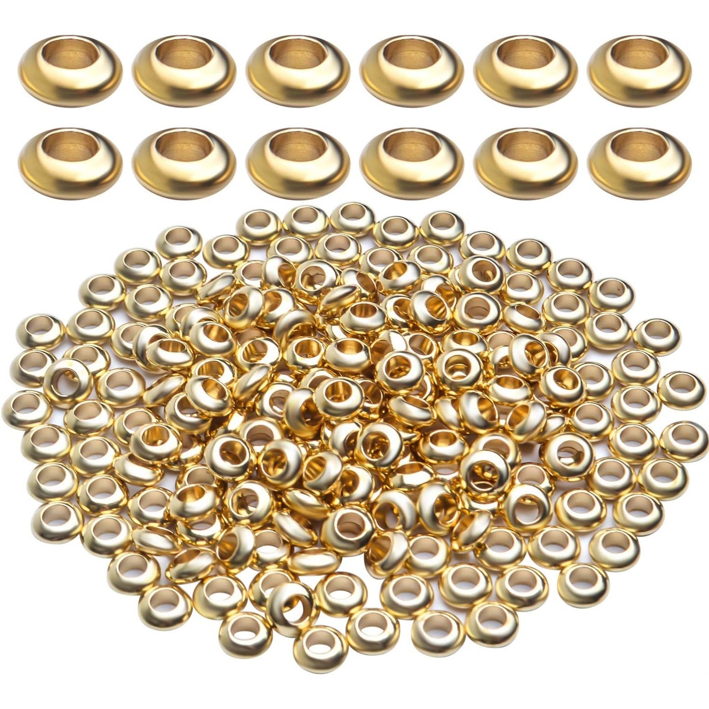 Brass Spacer Beads,200pcs 2x6mm Round Spacer Beads Loose Tiny Smooth Rondelle Beads Jewelry Making Findings for DIY Bracelet Necklace Crafts