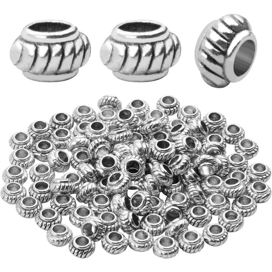 100pcs Silver Spacer Beads Round Tibetan Alloy Spacers Loose Spacer Bead for Necklace Bracelet Crafts,5.8 * 3.6mm