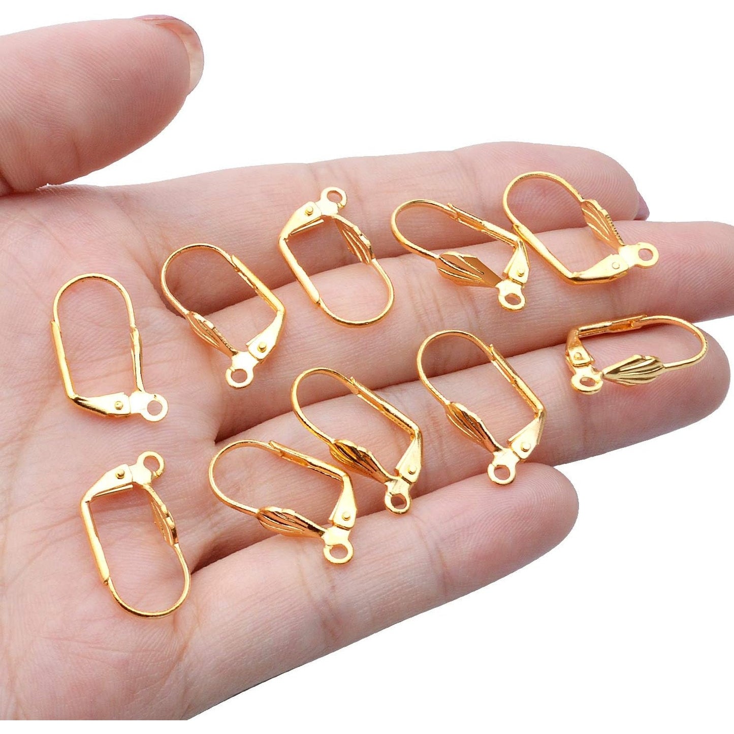 Hypoallergenic Earring Hooks, 100pcs Brass Leverback Shell Earrings French Hook Ear Wire with Open Loop for Jewelry Making, 2 Colors