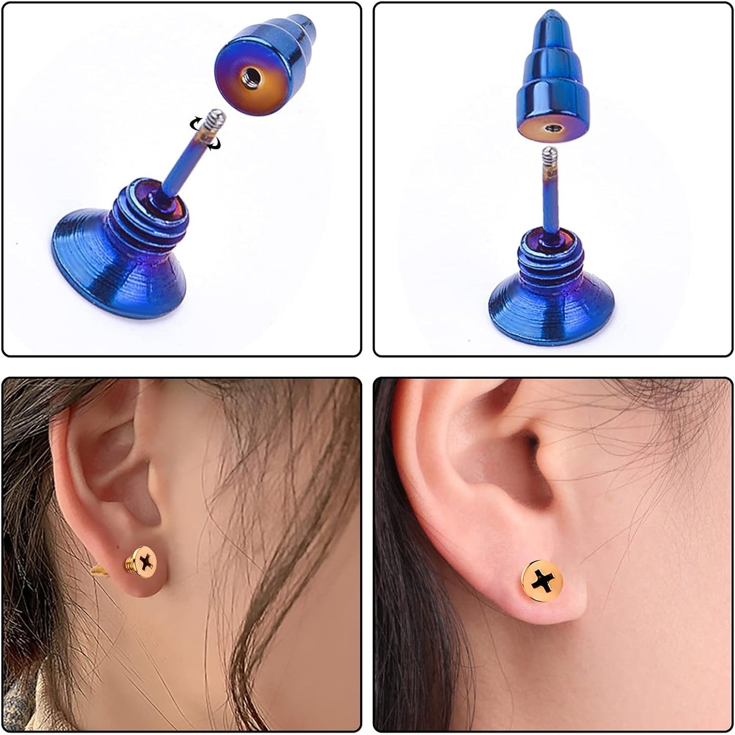 Screw Earring Studs, 5 Pairs Unisex Stainless Steel Piercing Cross Screws Hoop Clip on Earrings Punk Hip Hop Earrings Tragus Cartilage Ear Stud for Men Women, 5 Colors
