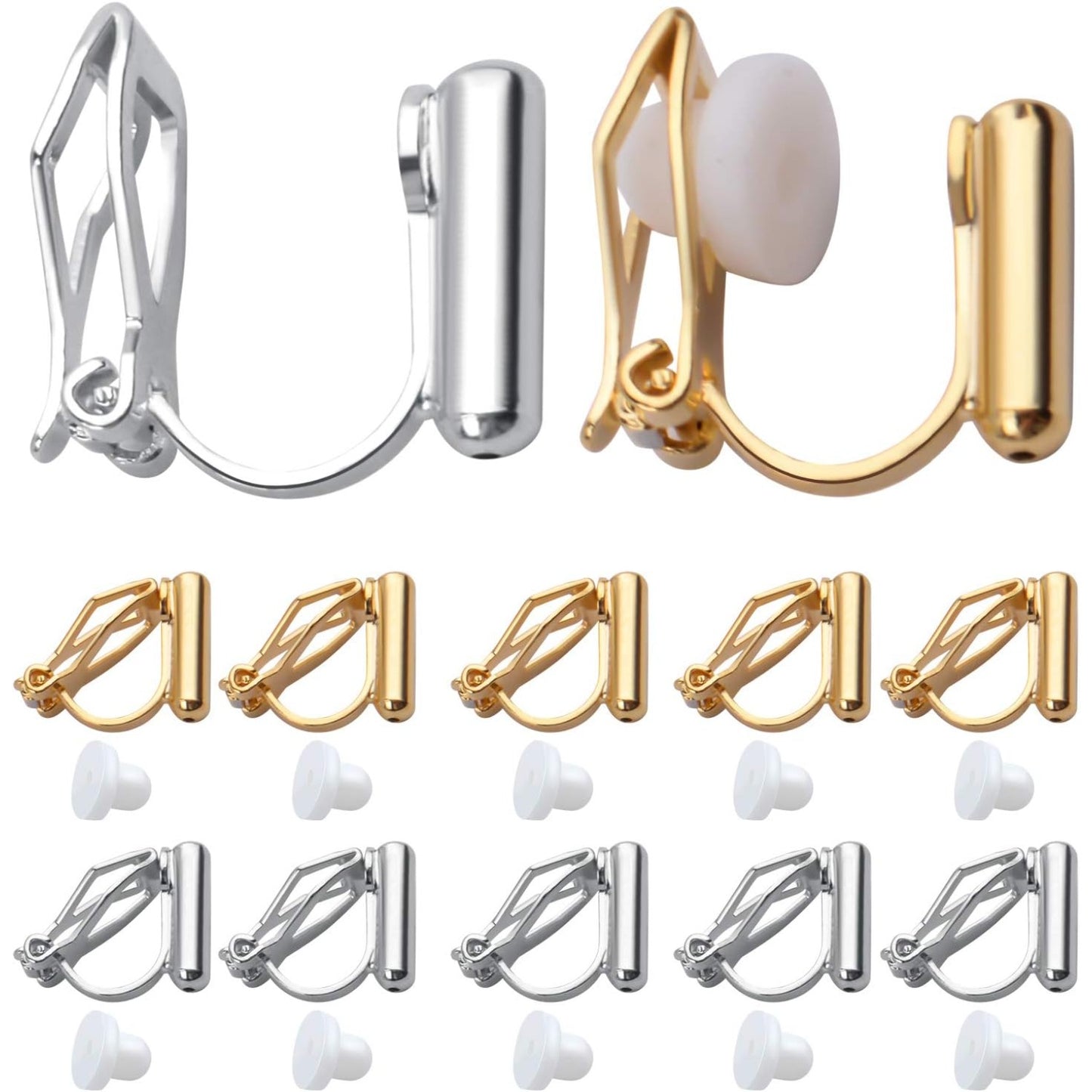20pcs Clip On Earring Converter with Post and 20pcs Soft Earring Cushion for Non-Pierced Ears,Gold & Silver