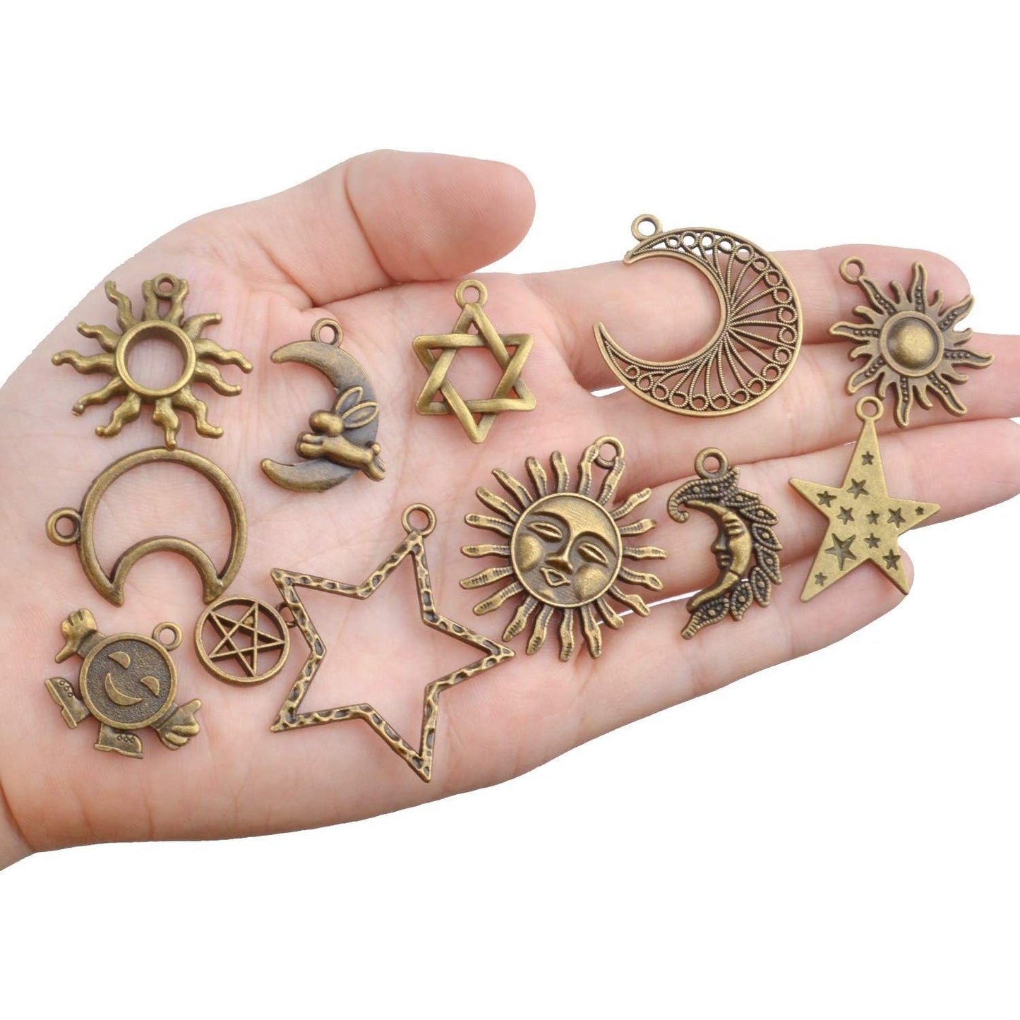 Celestial Charms,40pcs Craft Supplies Mixed Alloy Sun Moon Star Planet Pendants Accessories for DIY Necklace Bracelet Jewelry Making