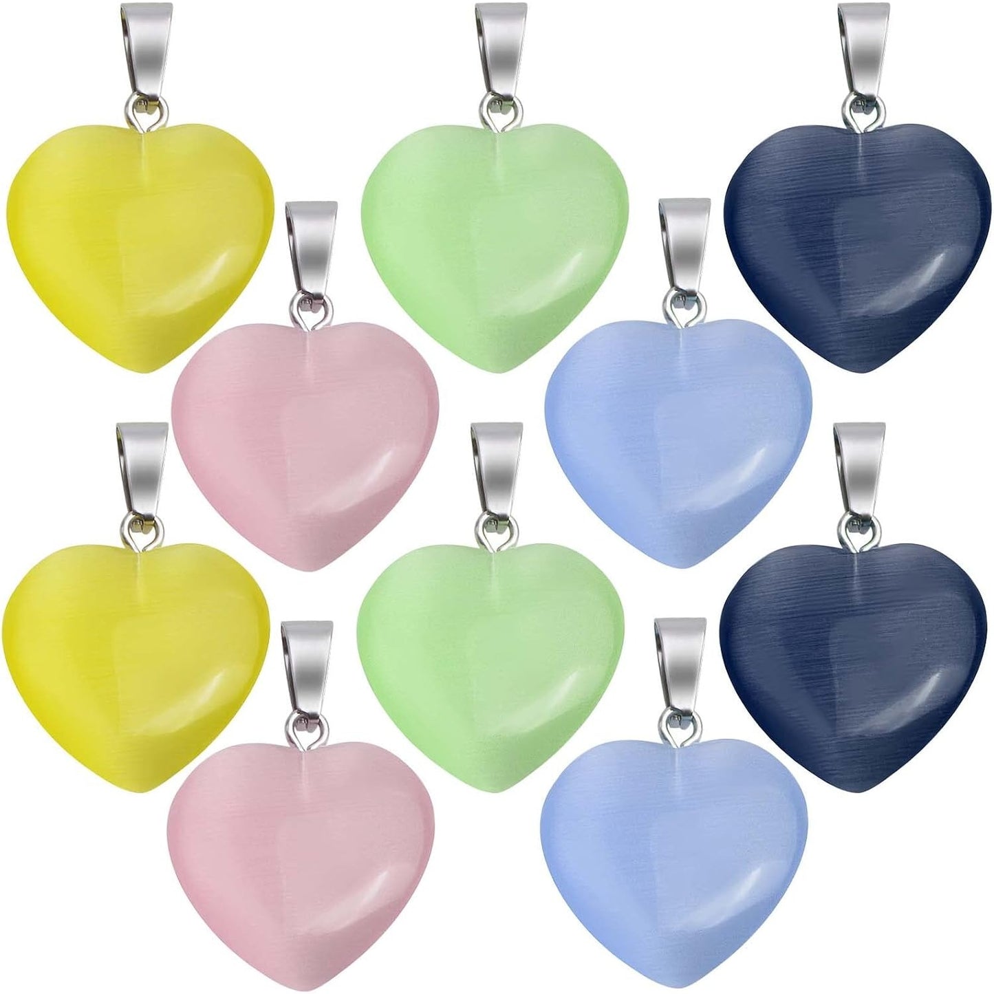10pcs 5 Colors Heart Shaped Natural Stone Charms Healing Chakra Beads Crystal Quartz Gemstone Dangle Pendants Crafts Supplies for DIY Jewelry Making Valentine's Day Gifts