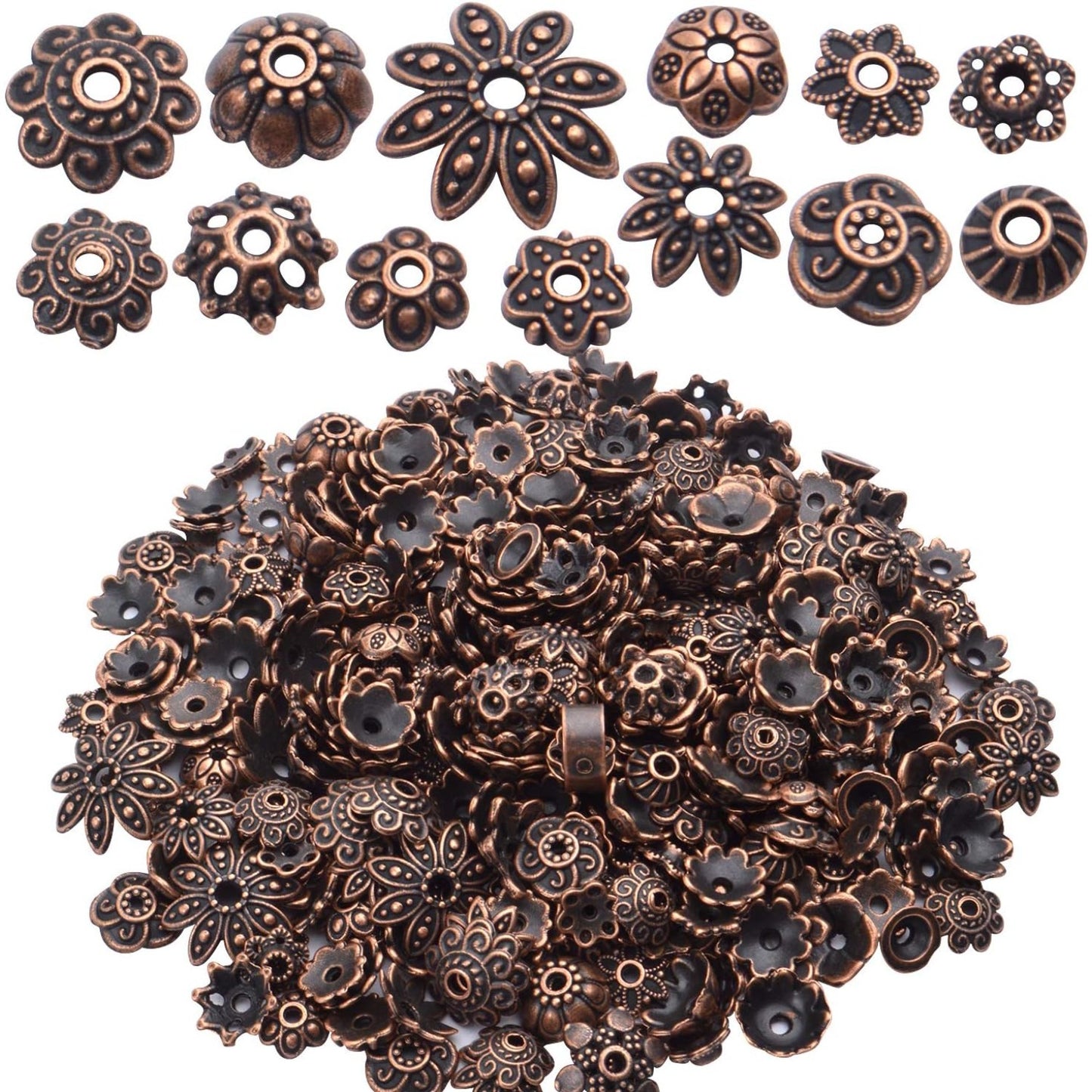 100 Gram(About 180-350pcs) Bead Caps Metal Spacers Jewelry Findings Accessories for Bracelet Necklace Jewelry Making,Antique Copper