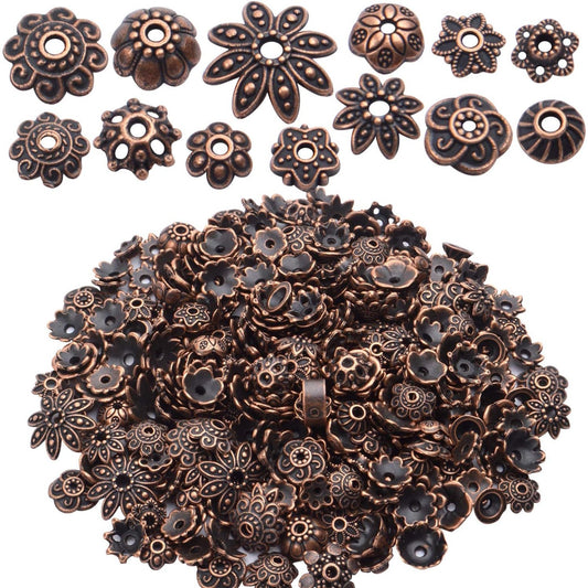 100 Gram(About 180-350pcs) Bead Caps Metal Spacers Jewelry Findings Accessories for Bracelet Necklace Jewelry Making,Antique Copper