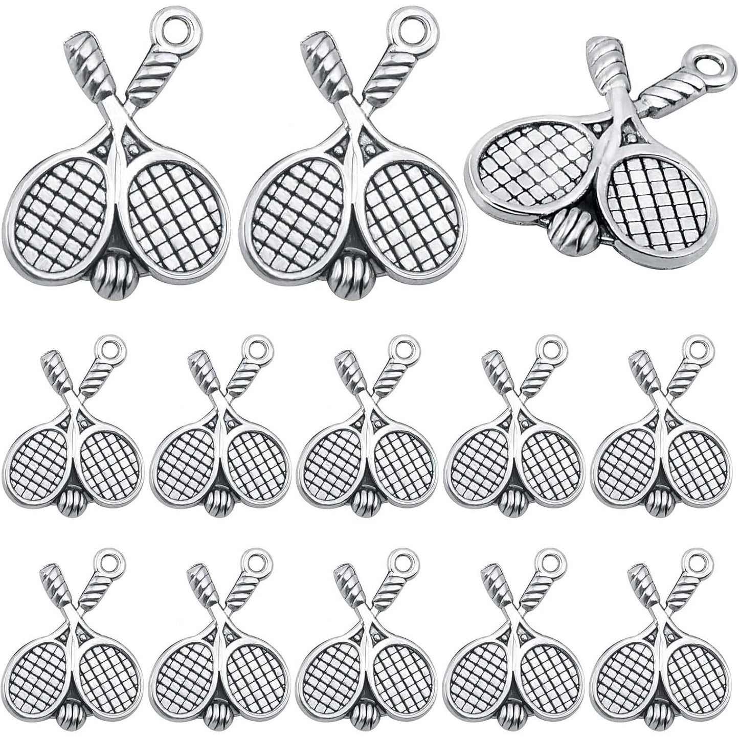 50pcs Antique Silver Tennis Racket Pendant Charms Tibetan Style Alloy Tennis Badminton Racket Pendants Accessories for DIY Bracelets Necklace Jewelry Craft Making