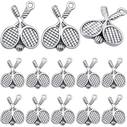 50pcs Antique Silver Tennis Racket Pendant Charms Tibetan Style Alloy Tennis Badminton Racket Pendants Accessories for DIY Bracelets Necklace Jewelry Craft Making