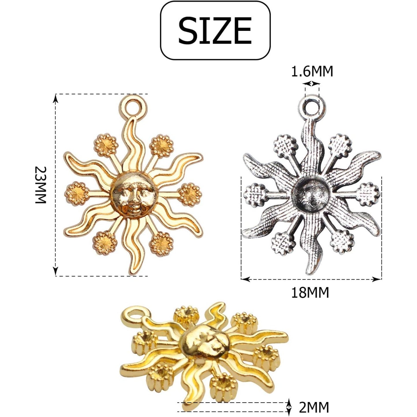 40pcs 23mm Alloy Celestial Sun Charms Tibetan Sun Smile Charm Jewelry Charms Pendants for DIY Earring Necklace Jewelry Findings Making Accessory