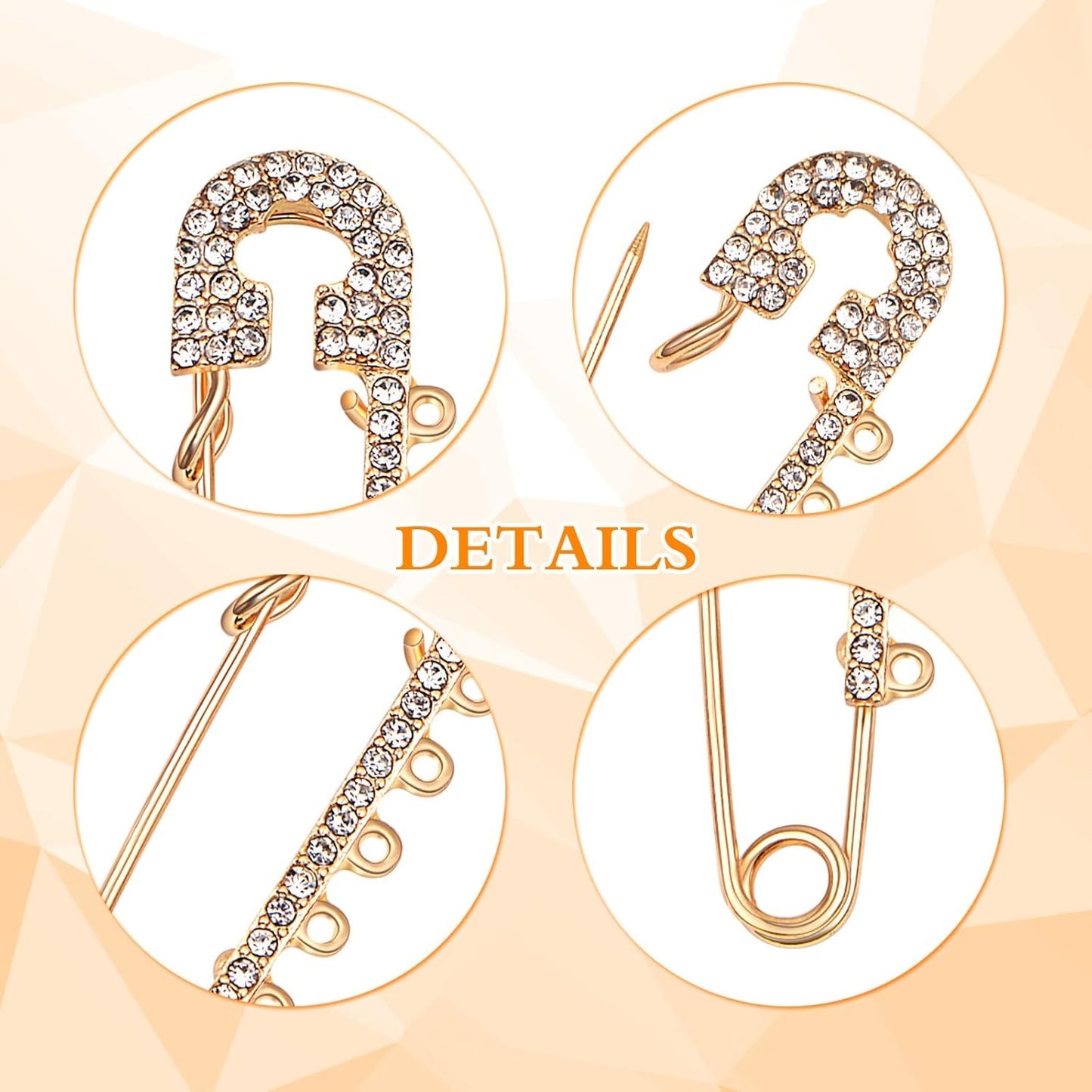 6pcs Rhinestone Safety Pins Brooches Shiny Sweater Shawl Clips Crystal Brooch Pins Accessories,2 Colors