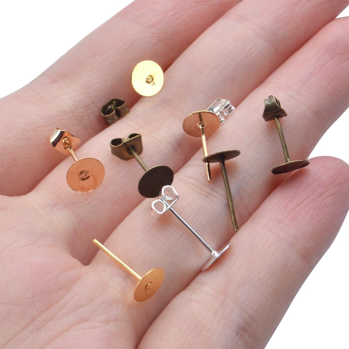Hypoallergenic Earring Findings,400pcs Stainless Steel Earrings Posts Flat Pad with 400pcs Butterfly Earring Backs for Earring Making,4 Colors
