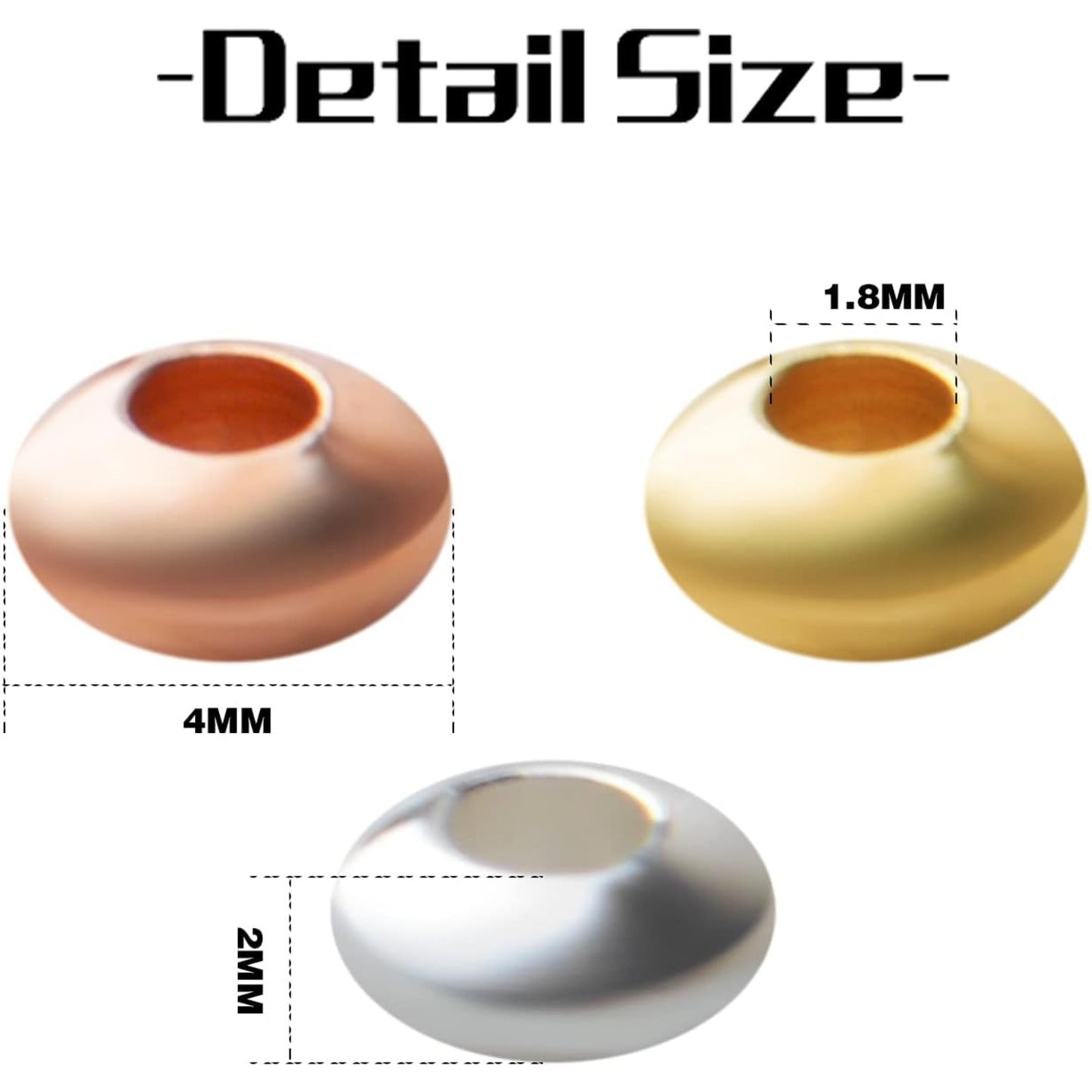 150pcs Round Spacer Beads Brass Rondelle Bead Spacers Abacus Spacers Loose Beads Charm Beads for Bracelet Necklace DIY Craft Jewelry Making Finding,3 Colors