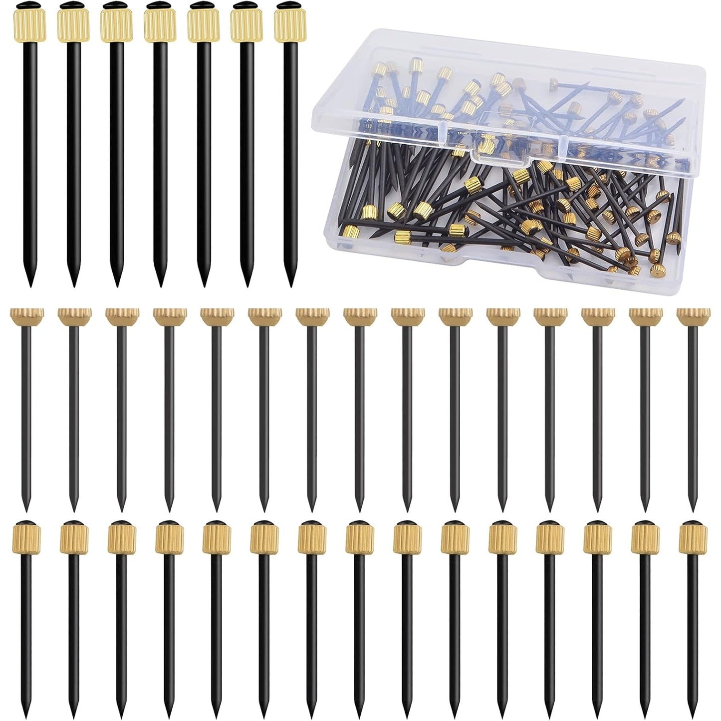 90 Pieces Picture Hanging Nails Black Steel Nails and Brass Head Picture Frame Hangers Nails Hardware with A Plastic Box for Picture Hanging Fixing Coat Racks, 3 Sizes
