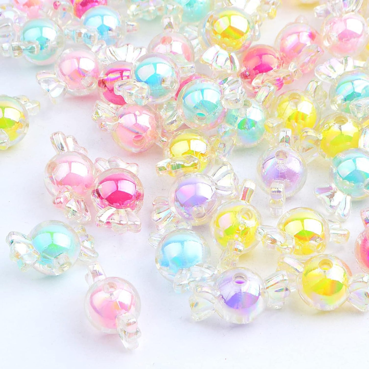 120 Gram (About 90pcs) Acrylic Candy Bow Beads Mixed Colors Cute Candy Shape Beads Shiny Kawaii Charm Beads Embellishments for DIY Hairband Bracelets Necklaces Jewelry Making