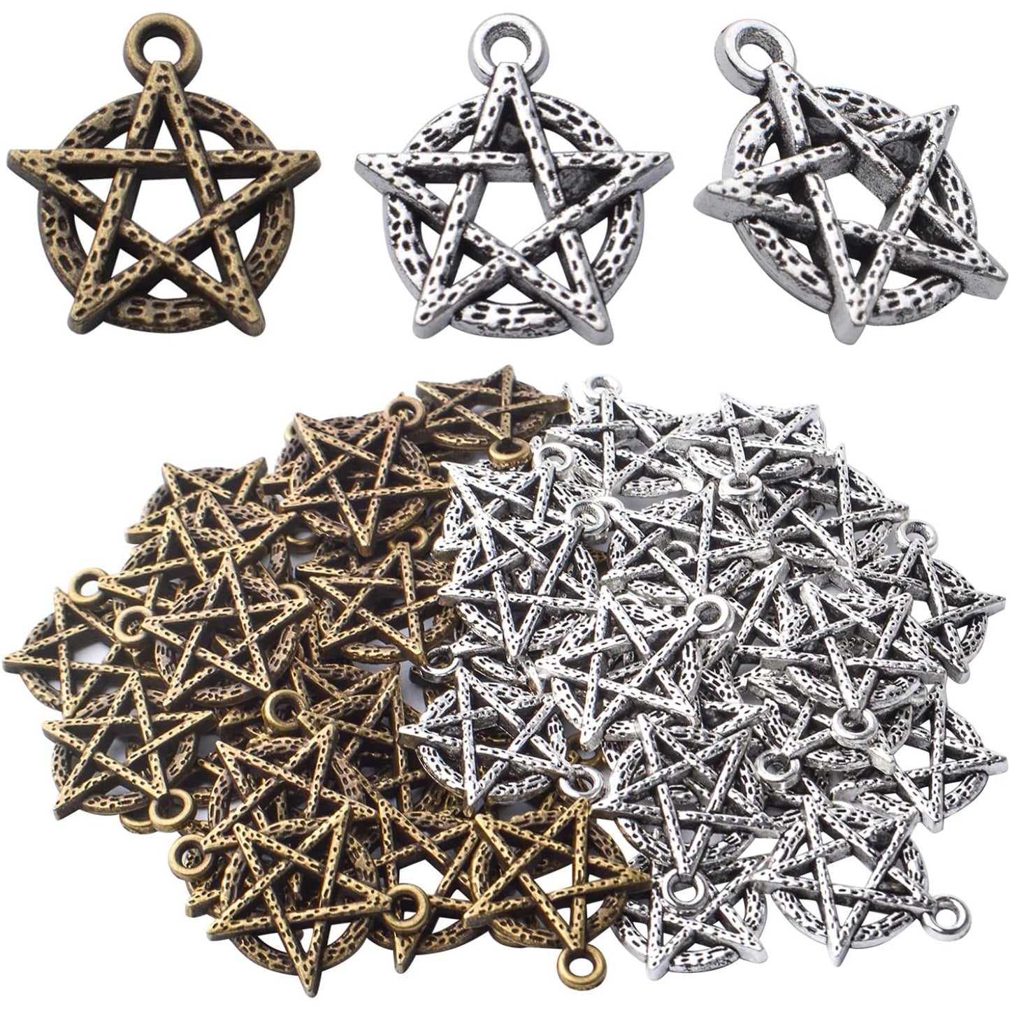 50pcs Celestial Pentagram Pentacle Star Charms Pendants Alloy Pentacle Charms Pendant Lucky Charms for DIY Jewelry Making Findings