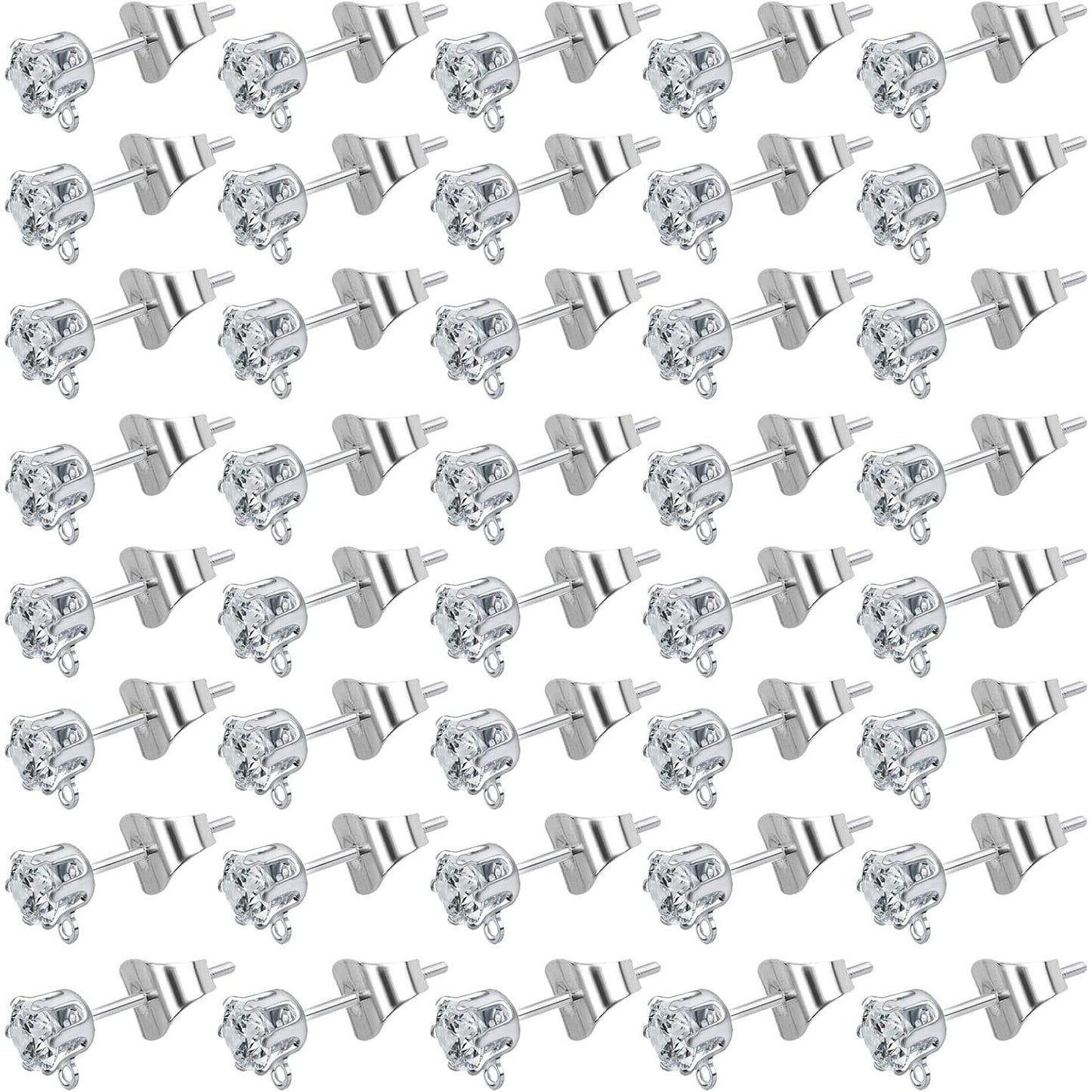 40pcs Cubic Zirconia Earring Posts with Loop Rhinestone Earring Studs and 40pcs Ear Backs Stoppers Accessories for DIY Jewelry Making Wedding Birthday Gifts