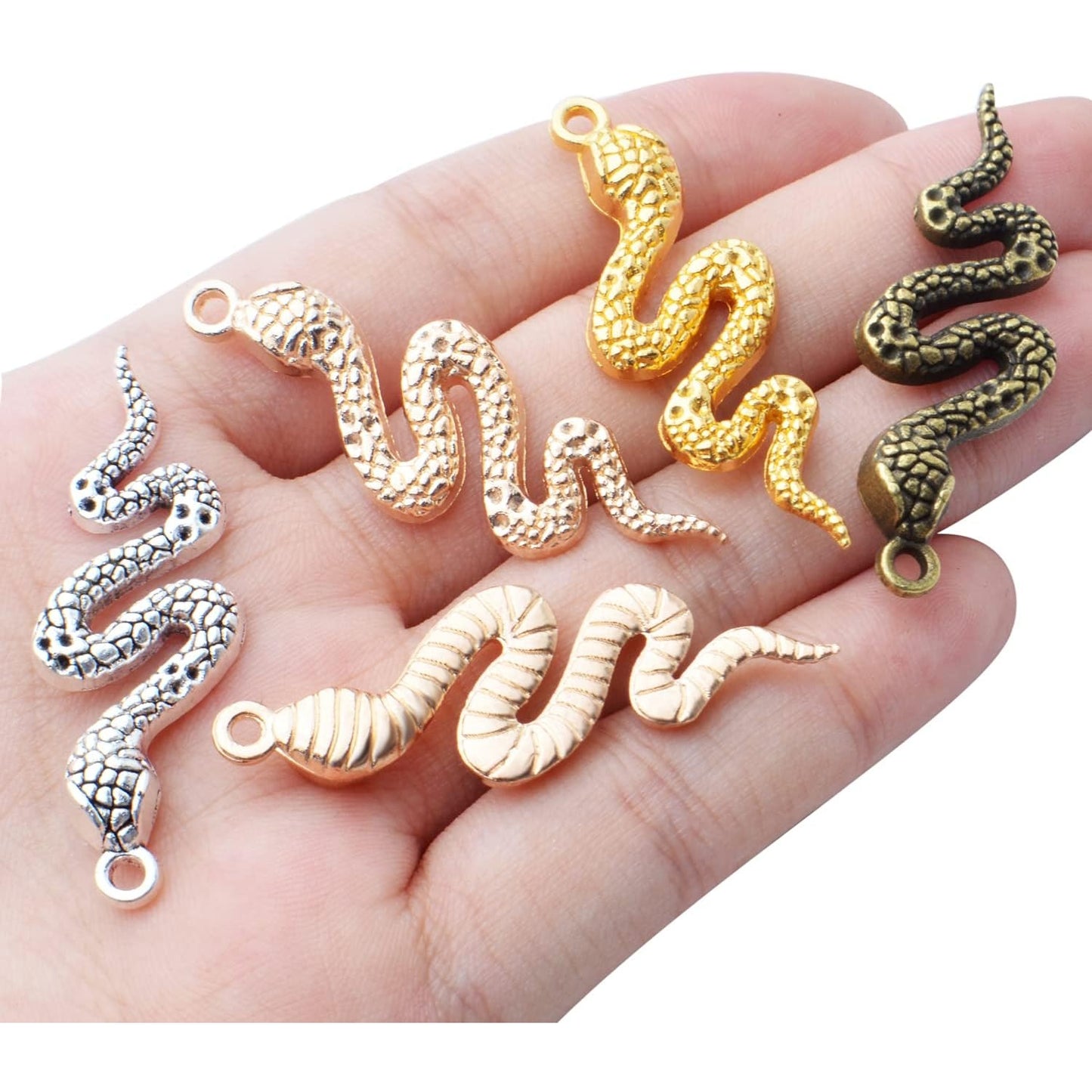 32pcs Snake Charms - Alloy Cobra Pendant for Bracelets Necklaces DIY Jewelry Craft Making Supplies, 4 Colors