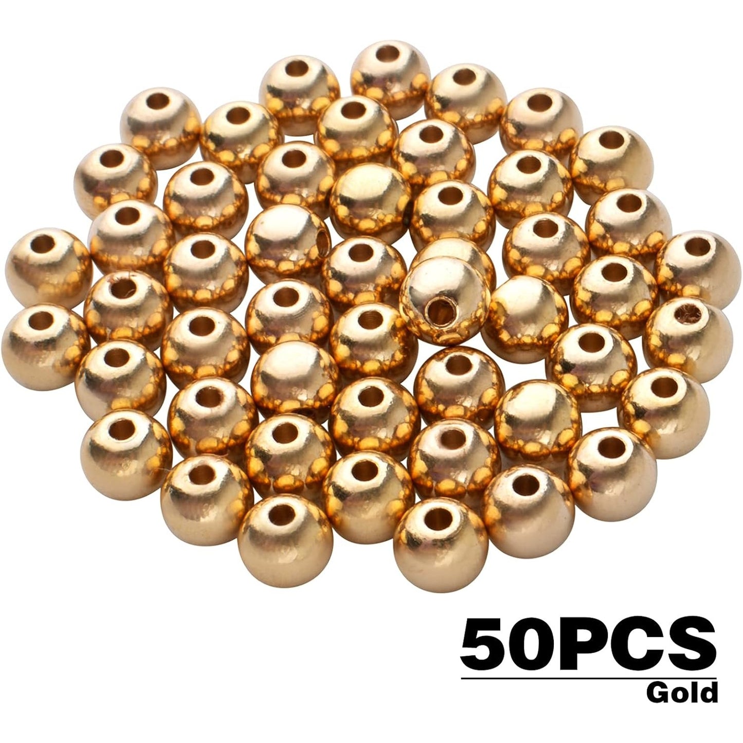 50pcs 8mm Gold Spacers Beads Brass Round Spacer Beads Ball Beads Rondelle Bead Spacer Loose Beads Craft Supplies for DIY Jewelry Bracelet Making