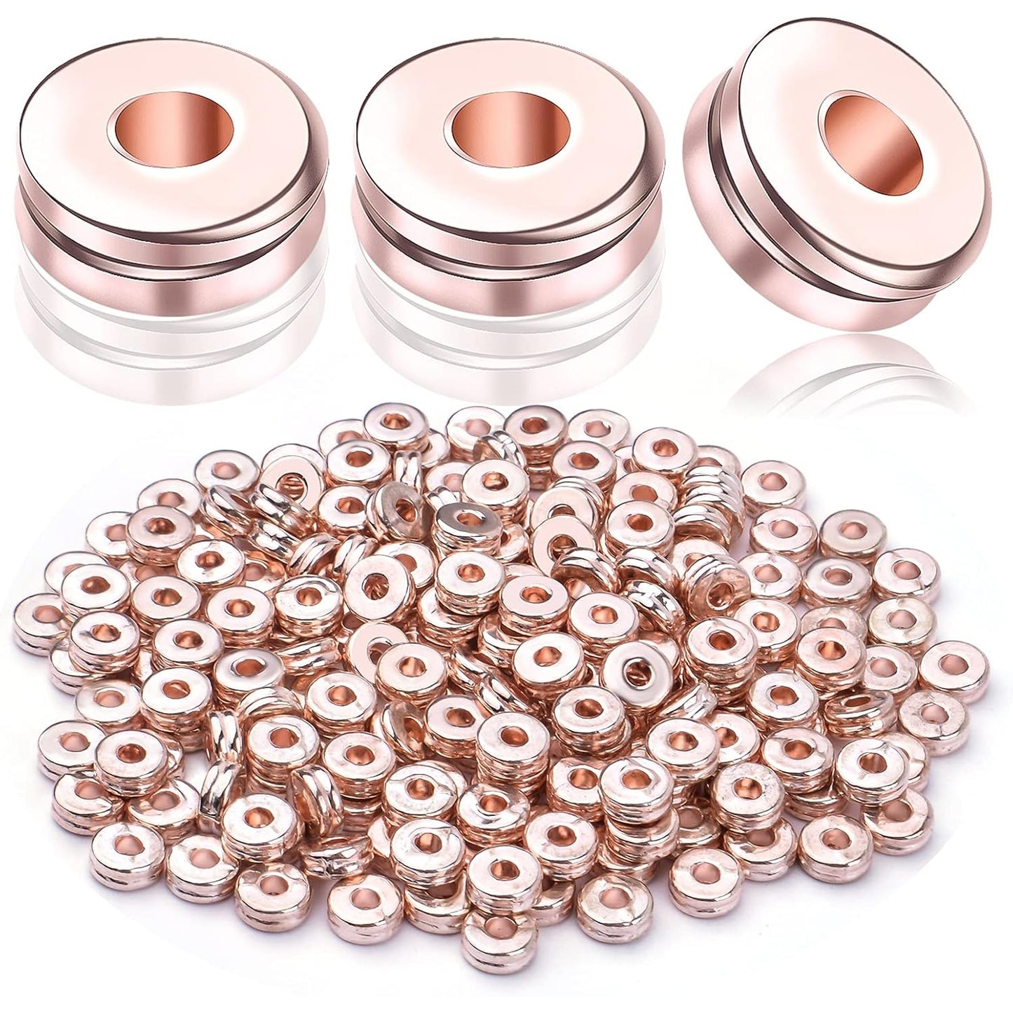 Metal Spacer Beads,200pcs Flat Round Disc Rondelle Spacer Beads Metal Rondelle Beads Spacers for Jewelry Making(6mm) - Silver and Golden