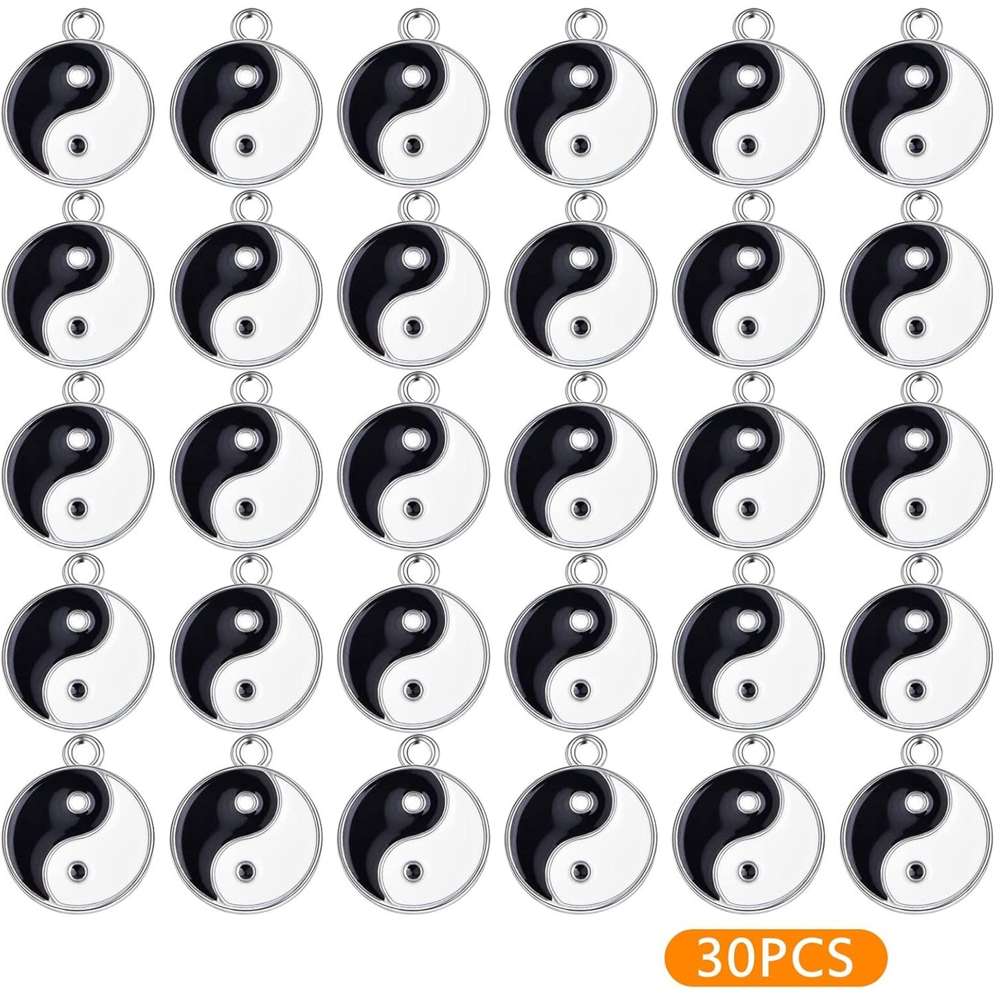 30pcs Black/White Yin Yang Charms Alloy Enamel Tai Chi Yin Yang Ba Gua Dangle Pendants Craft Accessories for DIY Necklace Bracelet Jewelry Making Findings