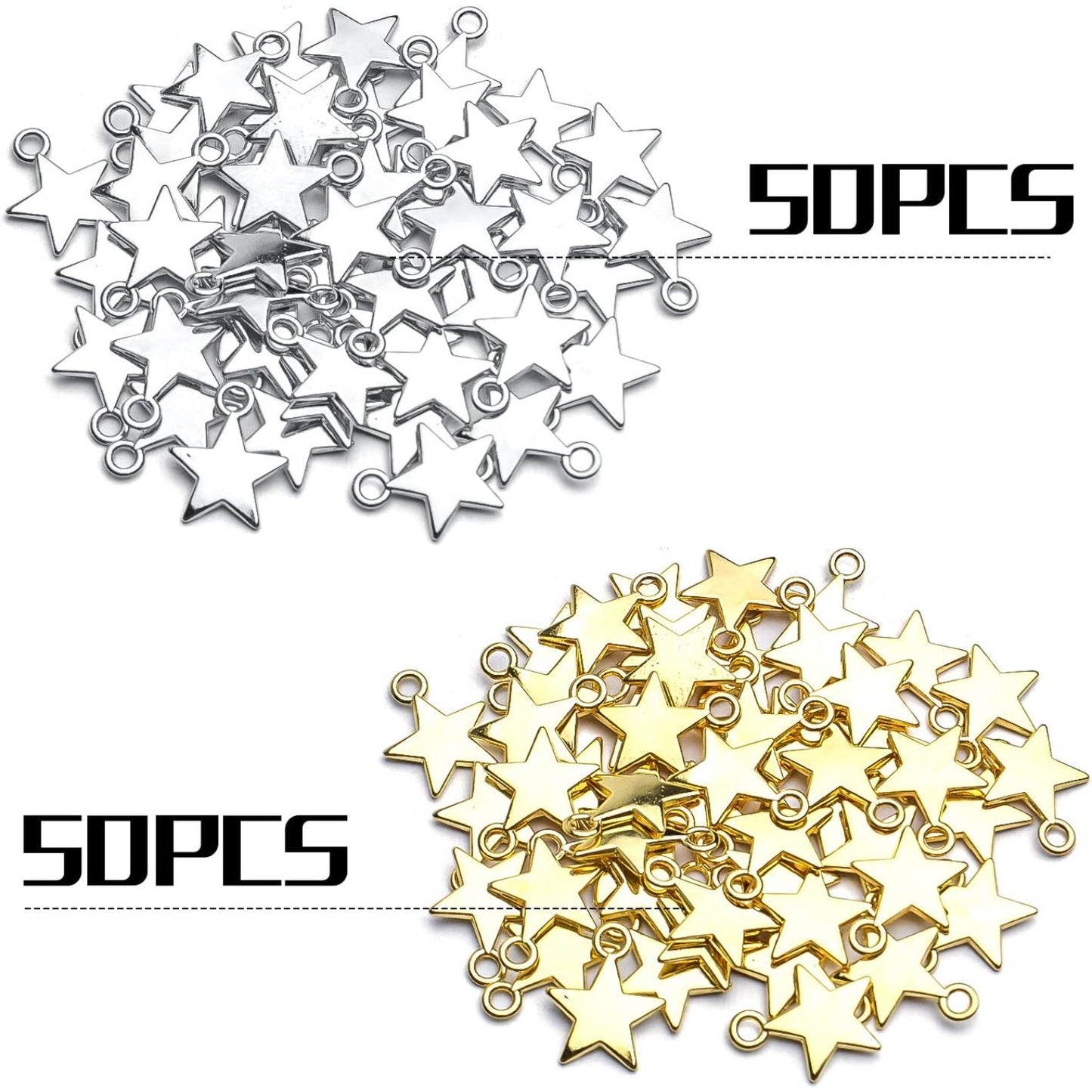 Star Pendant Charms, 100pcs 13x10mm Star Shape, Antique Golden & Silver Plated, Pentagram Charms for DIY Bracelet, Necklace, Earring Jewelry Making