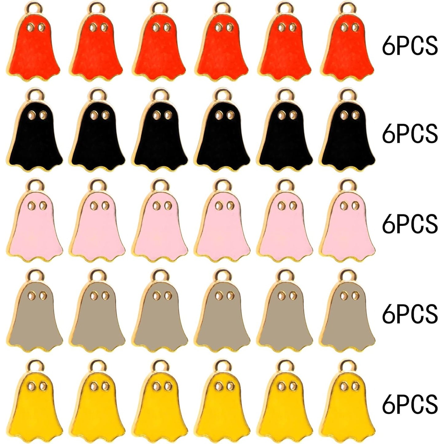 30pcs Golden Plated Enamel Mini Ghost Pendant Charms Alloy Halloween Ghost Dangle Charms Craft Supplies for DIY Necklace Bracelet Jewelry Making Halloween Party, 5 Colors
