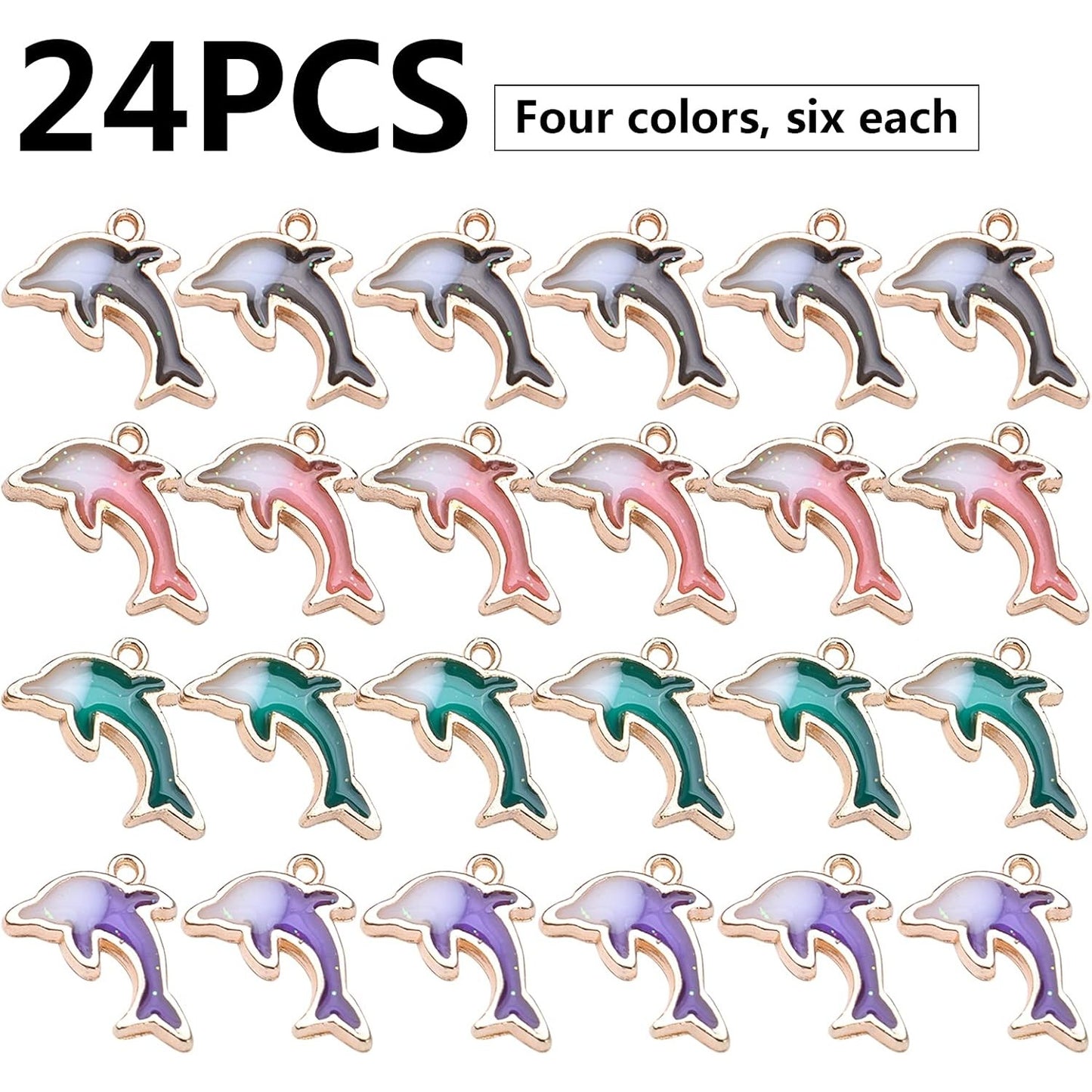 24pcs Double Sided Enamel Dolphin Pendants Fish Charms for DIY Earrings Necklace Bracelet Jewelry Crafts Making, 4 Colors