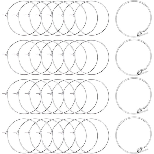 BronaGrand 100 Pieces Silver Plated Wine Glass Charm Rings Earring Hoops 25mm