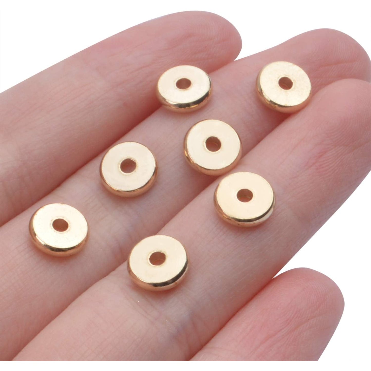 100pcs 8mm Flat Round Rondelle Spacer Beads Disc Spacers Loose Beads Jewelry Metal Spacers for DIY Bracelet Necklace Crafts,Gold