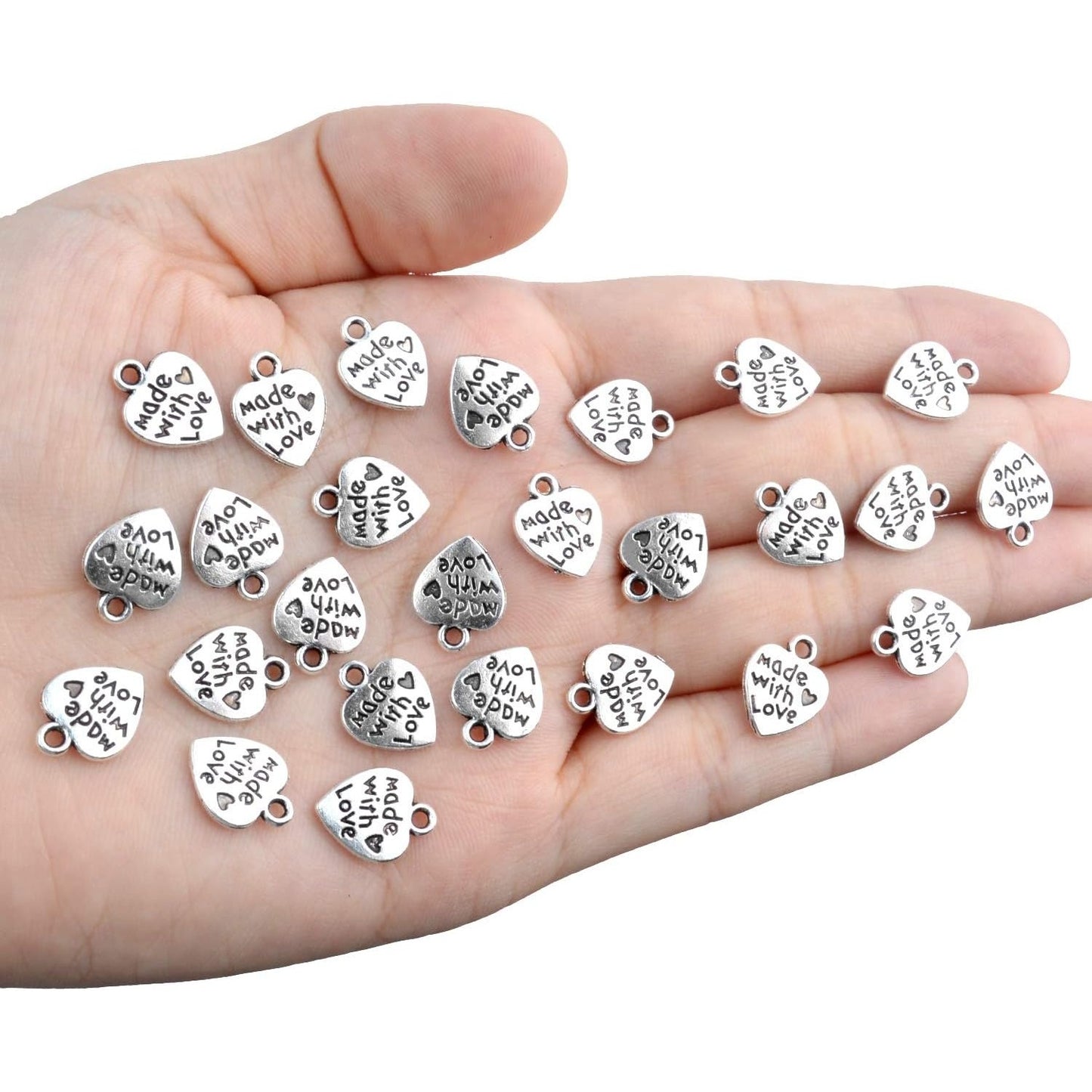100pcs Tibetan Silver Heart Charm Made with Love Charm Jewelry Making Findings for DIY Bracelet Necklace Crafts