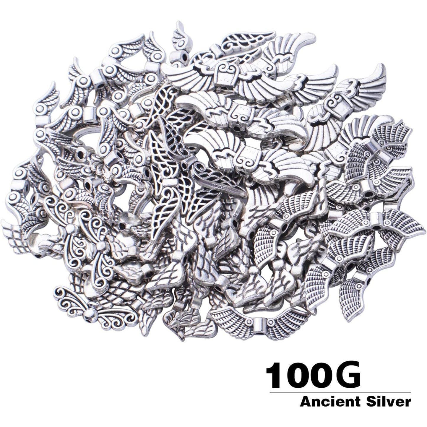 Antique Silver Angel Wing Spacer Beads - Tibetan Alloy Fairy Wing Charm Beads for DIY Necklace & Bracelet Making, 8 Styles
