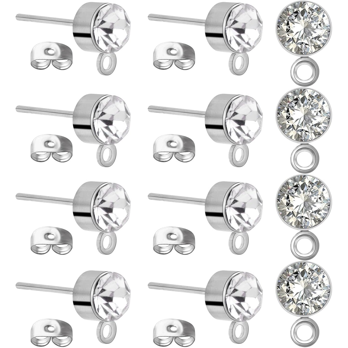 100pcs 5mm Rhinestone Earring Studs & Backs for DIY Jewelry Making