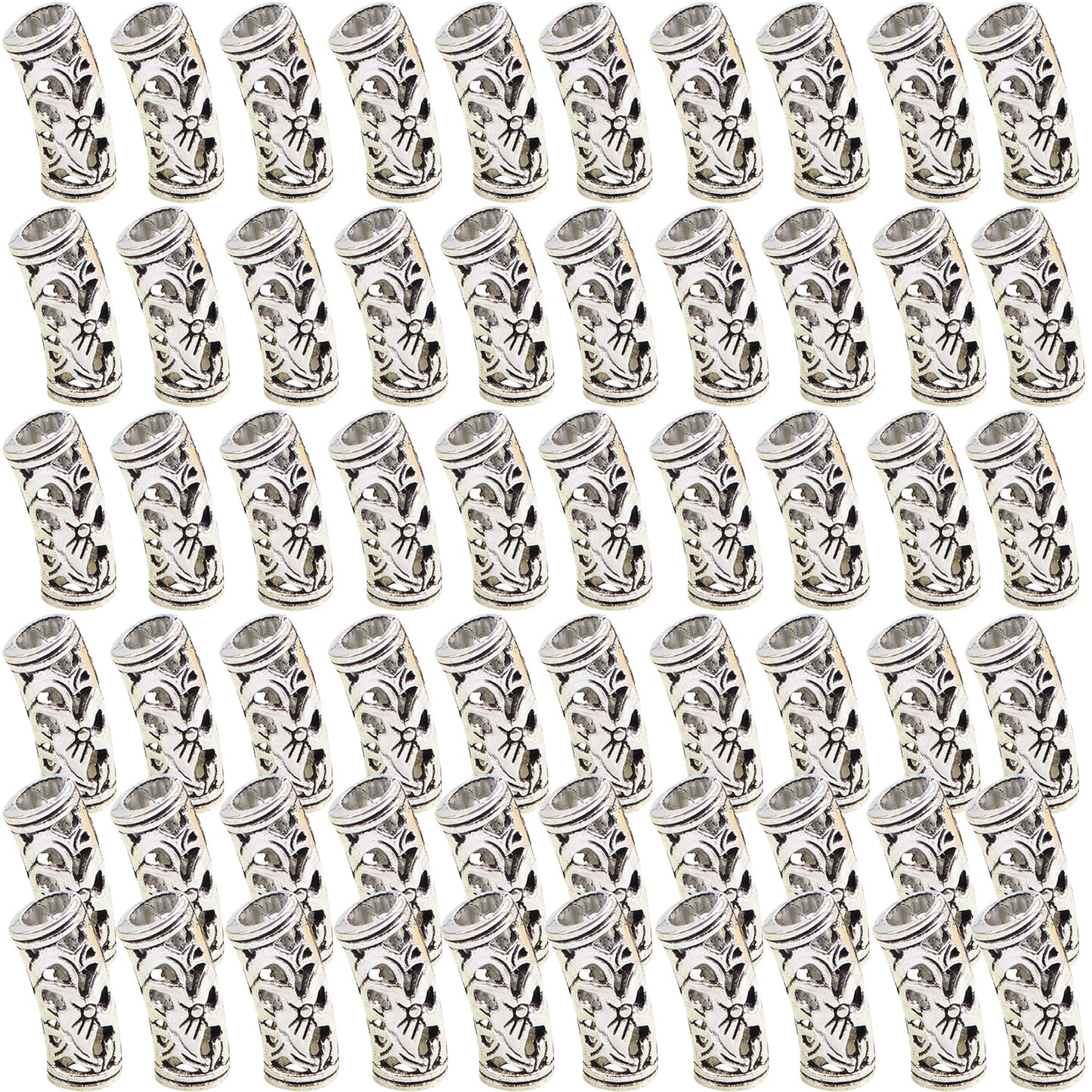 60pcs Tibetan Hollow Column Spacer Beads Alloy Large Hole Long Curved Tube Slide Loose Beads for DIY European Charms Jewelry Making Findings, 3 Colors, Hole: 5 mm