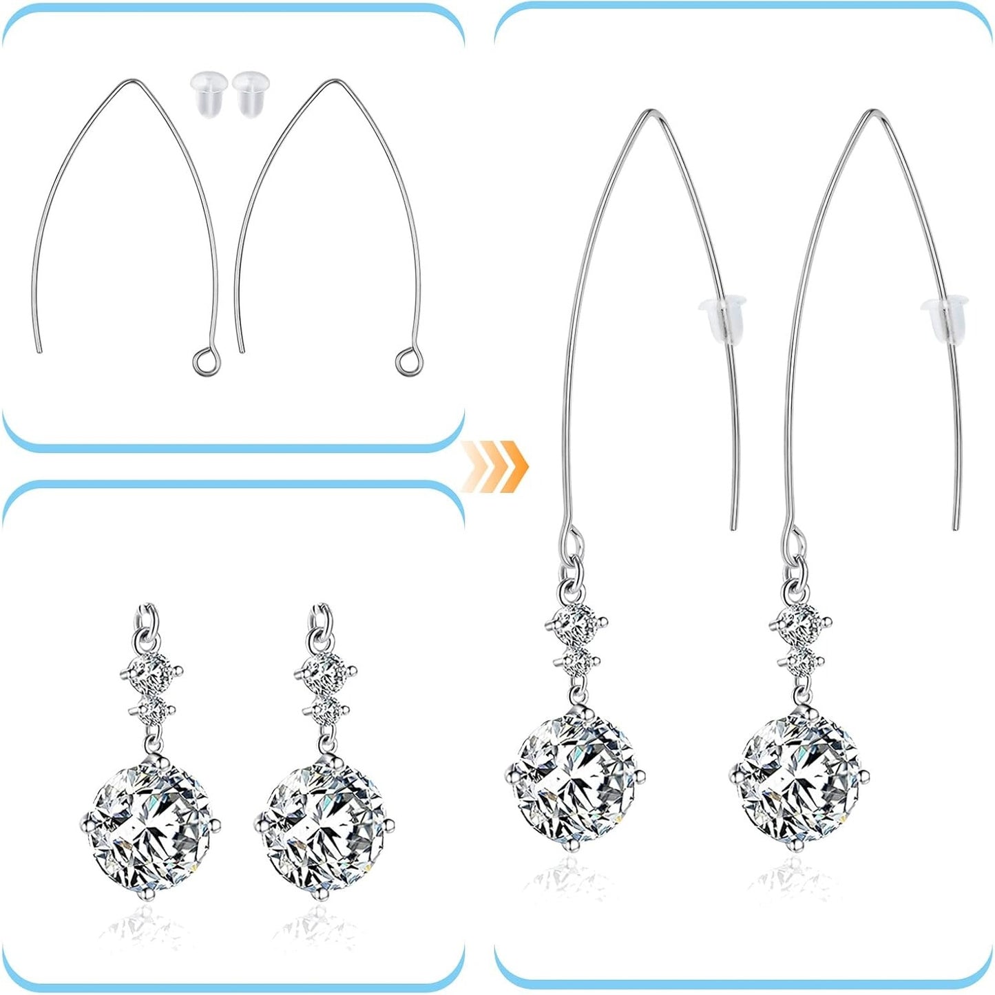 40pcs Stainless Steel Ear Wire V-Shaped Earring Hooks Hypoallergenic Earring Hooks Components and 40pcs Clear Ear Backs for DIY Dangle Earrings Jewelry Making, Silver