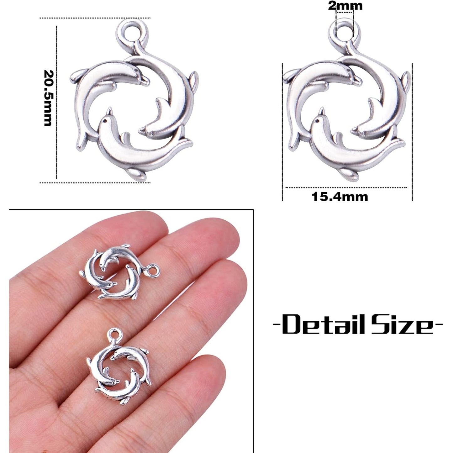 50pcs Antique Bronze Animal Dolphin Charms Tibetan Alloy Sea Life Dolphin Shape Dangle Pendants Craft Supplies for DIY Necklace Bracelet Jewelry Making Findings