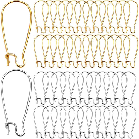 DIY Earring Findings, 200pcs Kidney Ear Wires U-Shaped Earring Hooks Earring Components for Long Dangle Earrings Jewelry Makings - Silver and Gold
