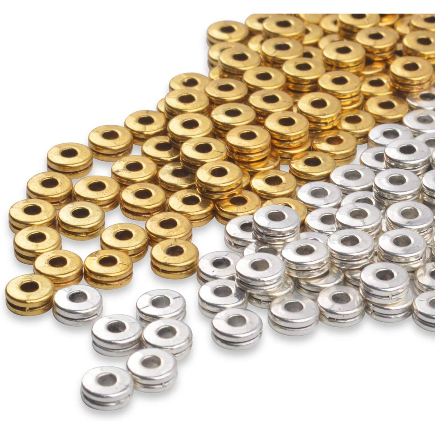 Metal Spacer Beads,200pcs Flat Round Disc Rondelle Spacer Beads Metal Rondelle Beads Spacers for Jewelry Making(6mm) - Silver and Golden
