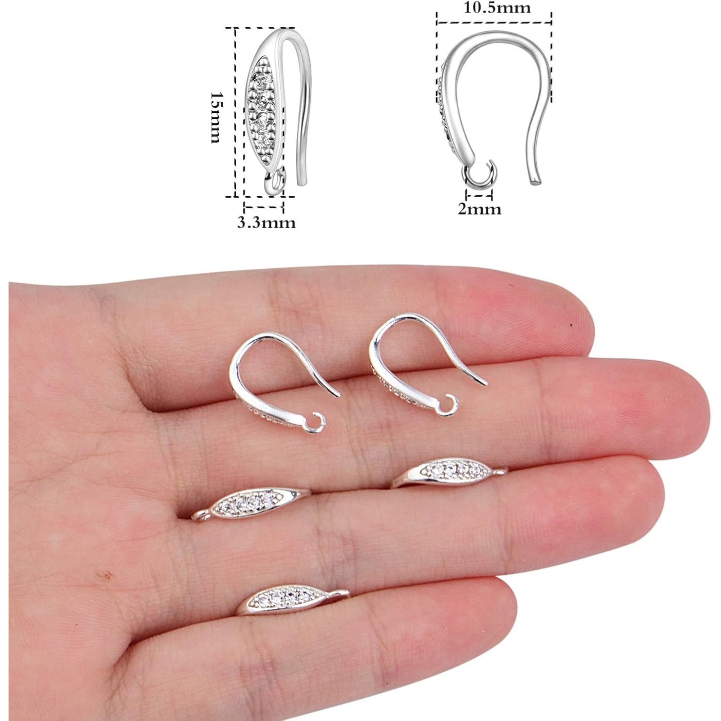 10pcs Brass Cubic Zirconia Earring Hooks Hypoallergenic Rhinestone Ear Wire Hooks with Dangle Loop Connectors for DIY Earrings Jewelry Making Findings, Rose Golden
